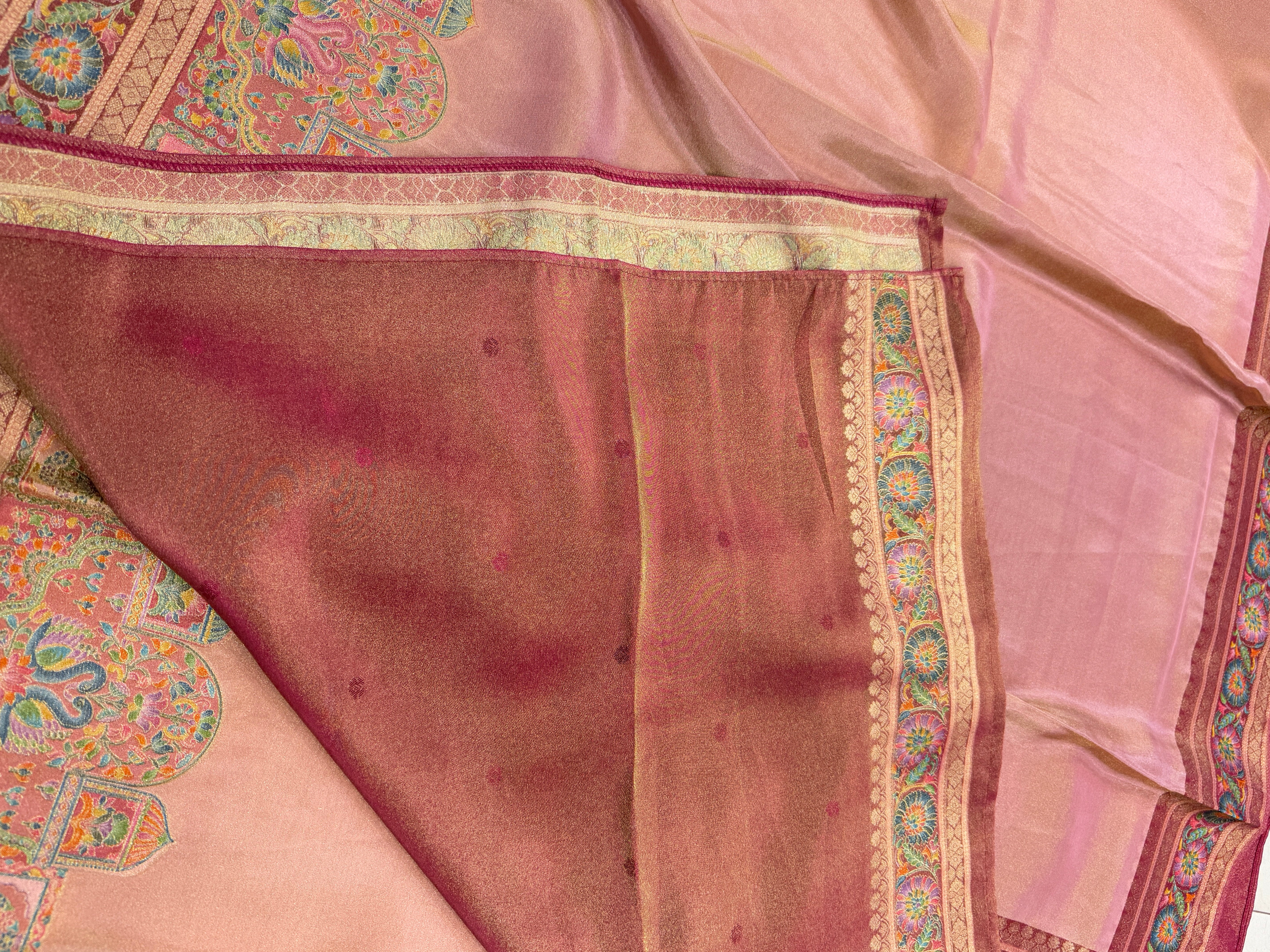 Pink Crepe Tissue Gala Pashmina Saree