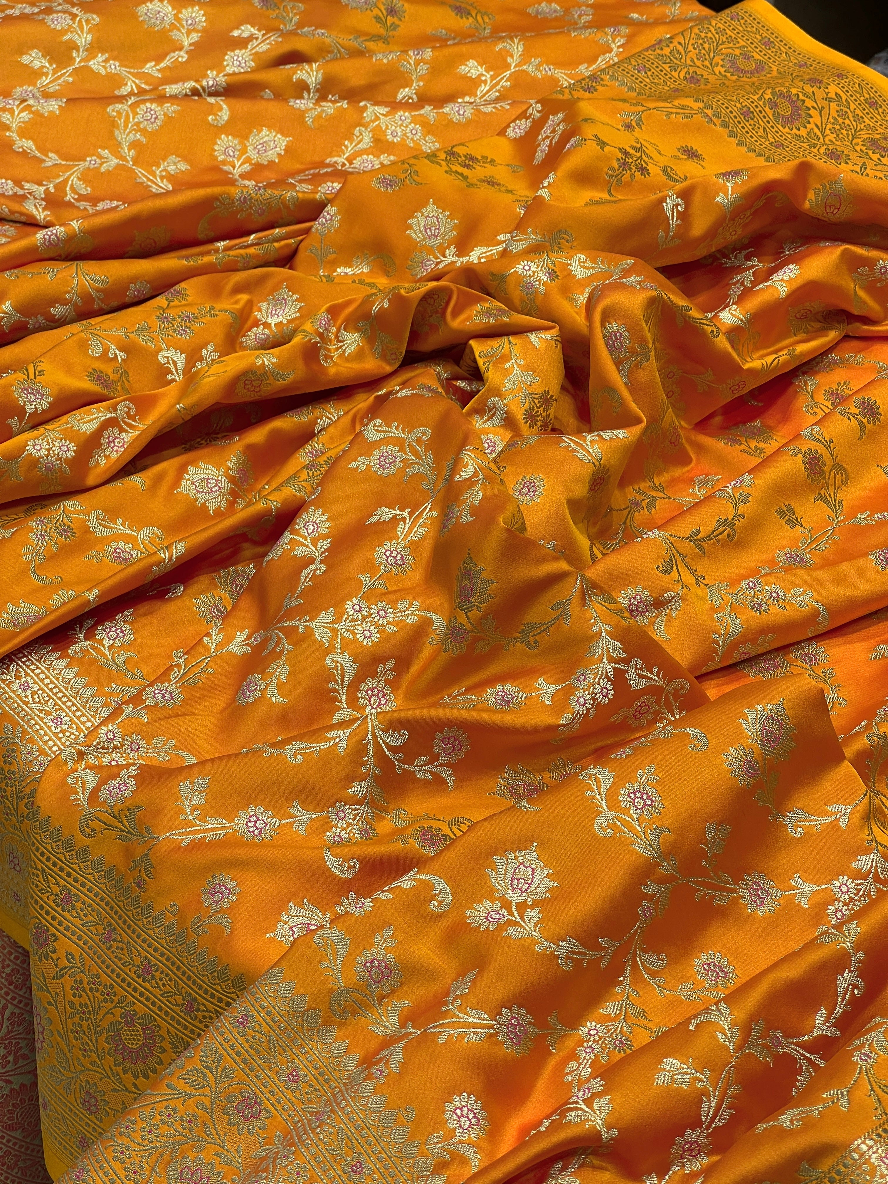 Mango Yellow Banarasi Upside Down Border Saree