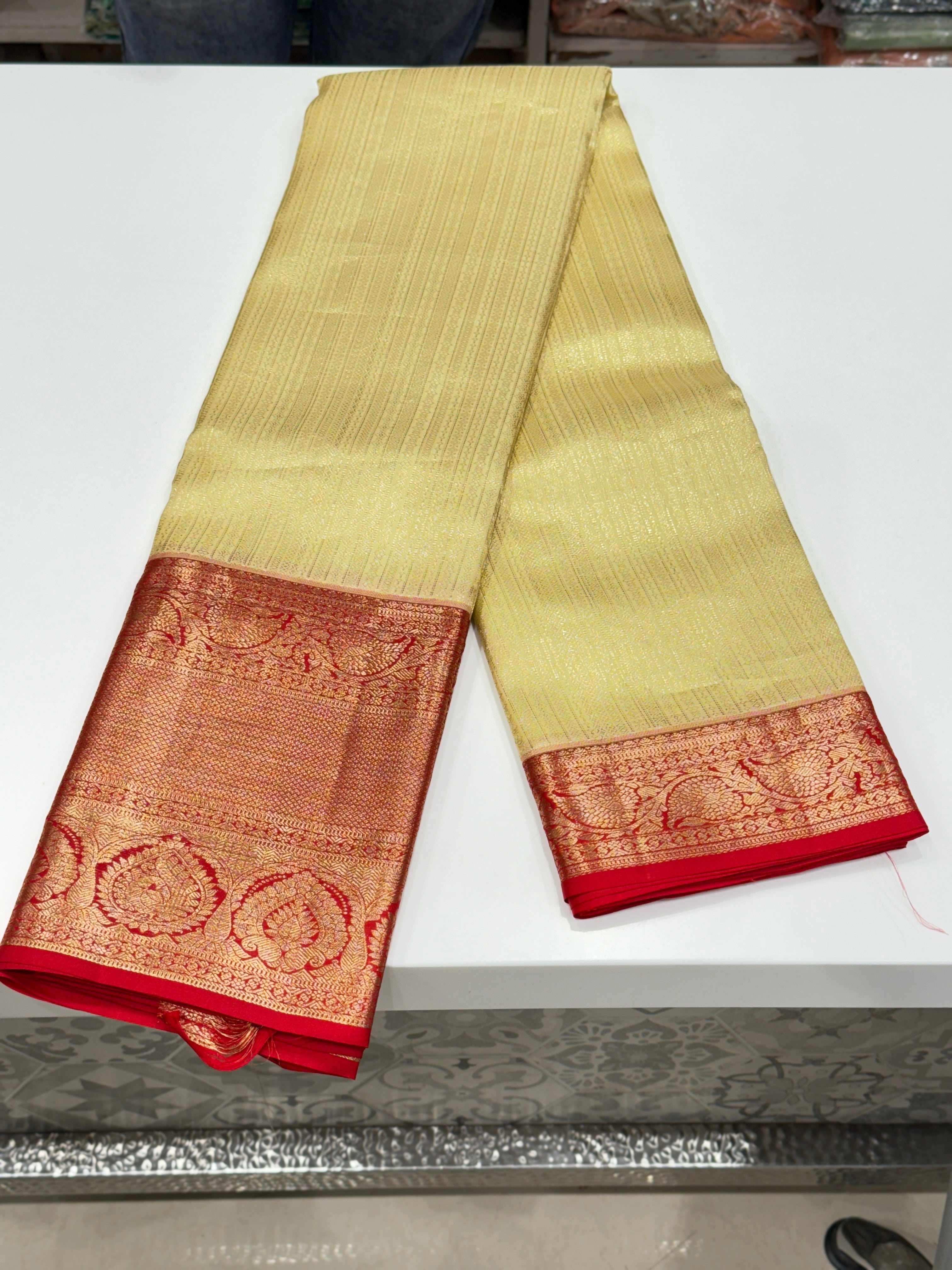 Light Beige Silk Red Pallu Kanjivaram