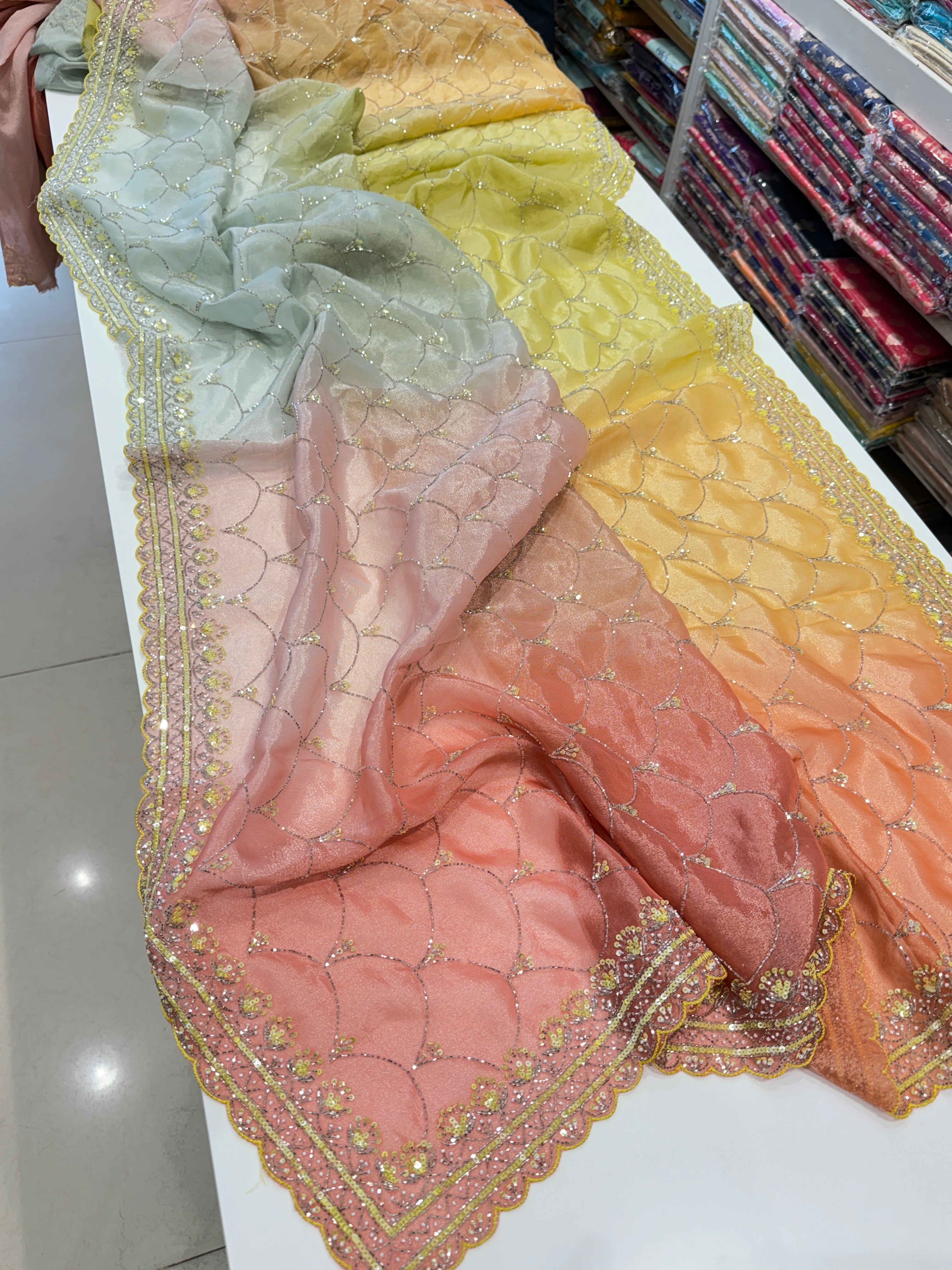 Crepe Tissue Shaded Sequin Embroidery Saree