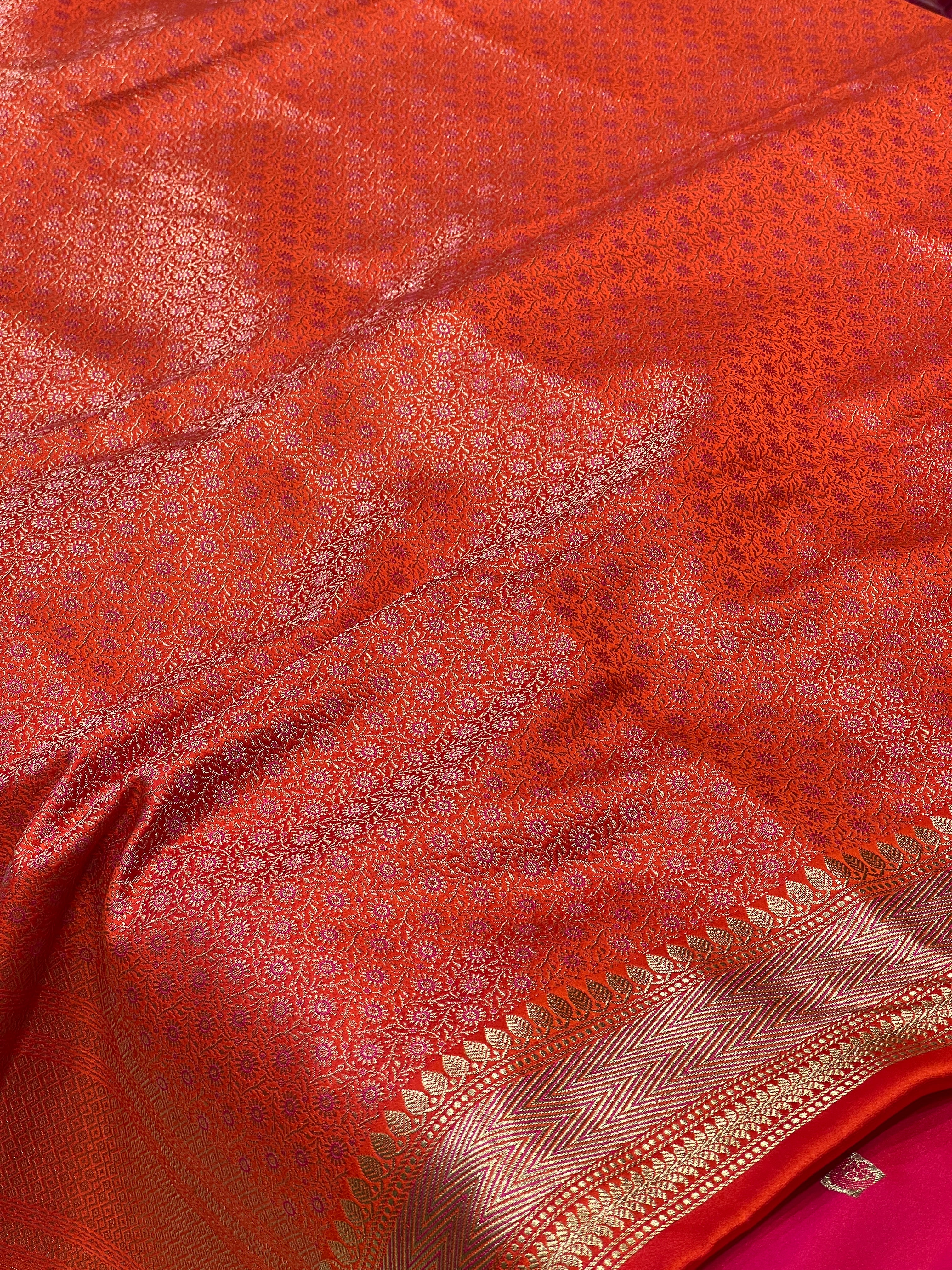 Orange Banarasi Small Chand Butti Saree