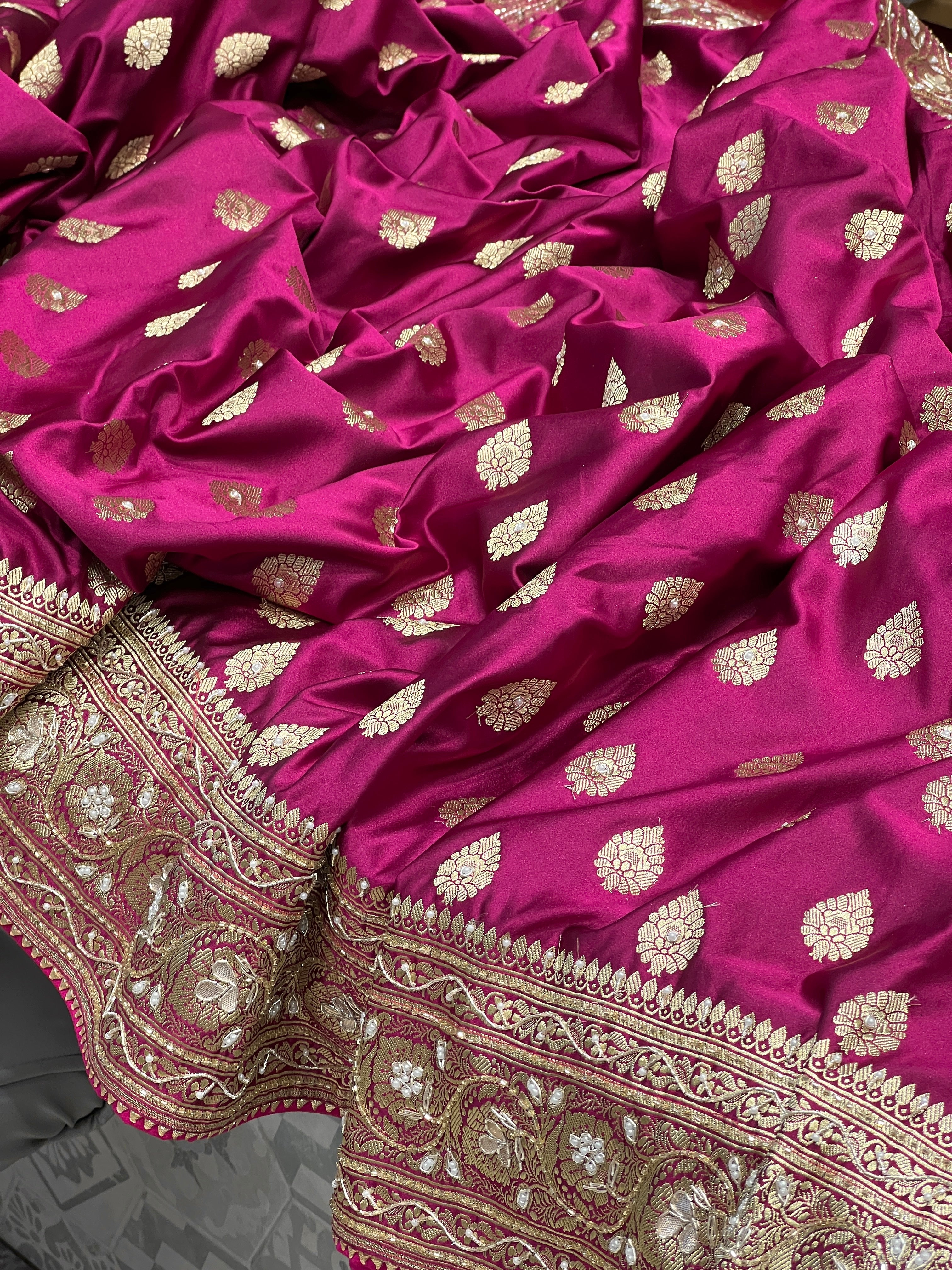 Wine Banarasi Silk Butti Hand Embroidery Saree