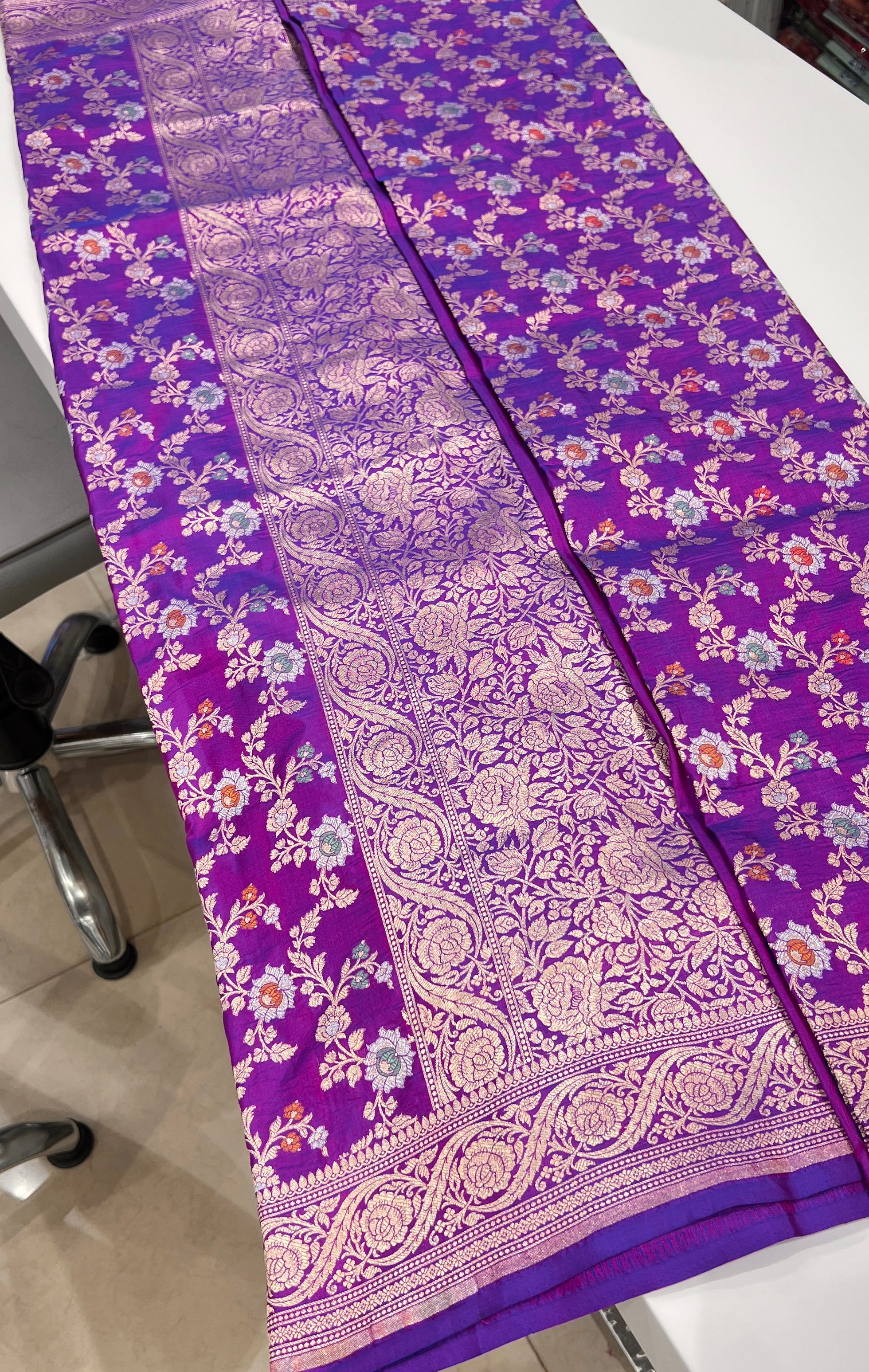 Purple Katan Silk Meenakari Jaal Saree