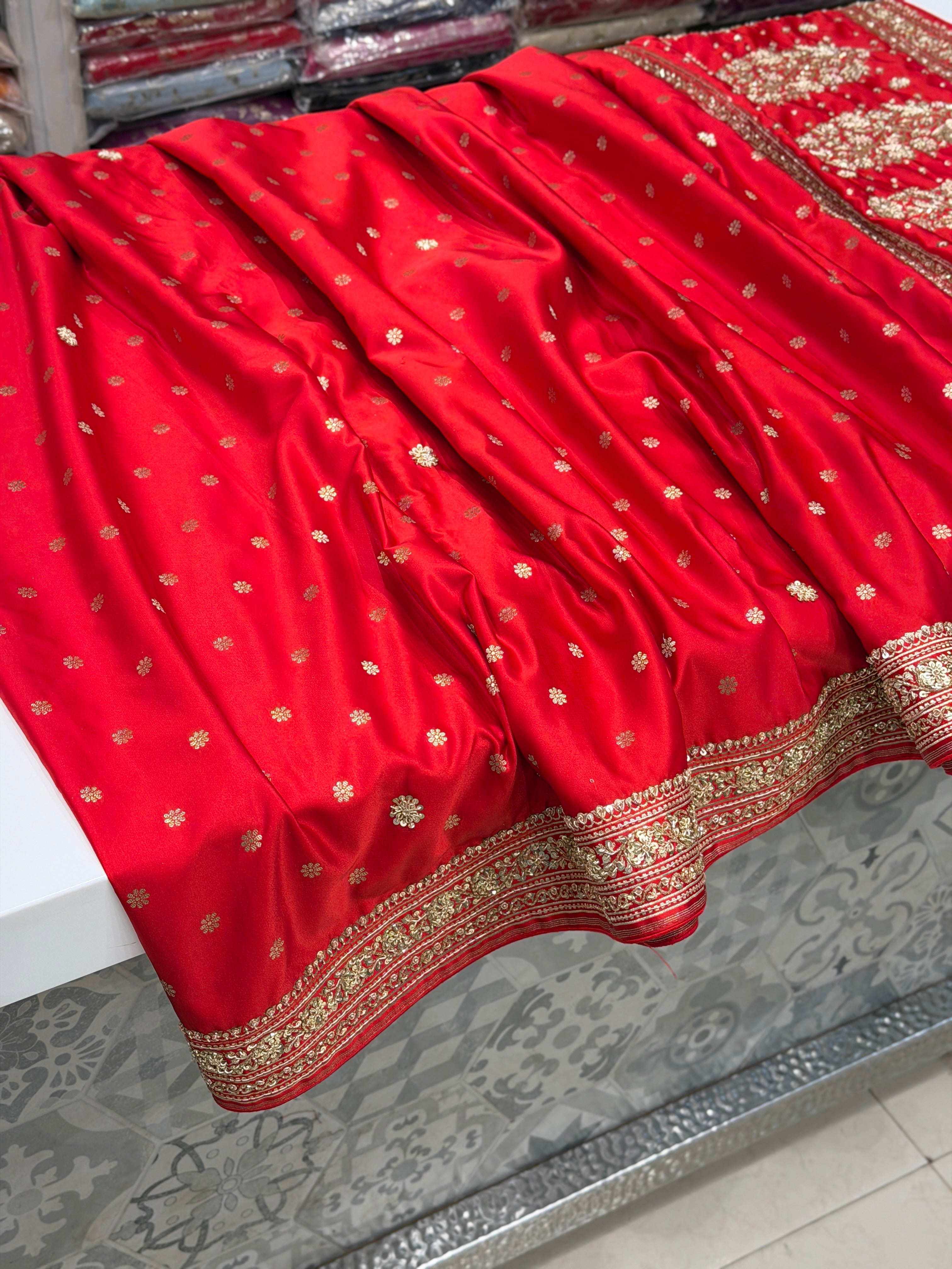 Red Banarasi Star Butti Hand Done Zardozi Saree