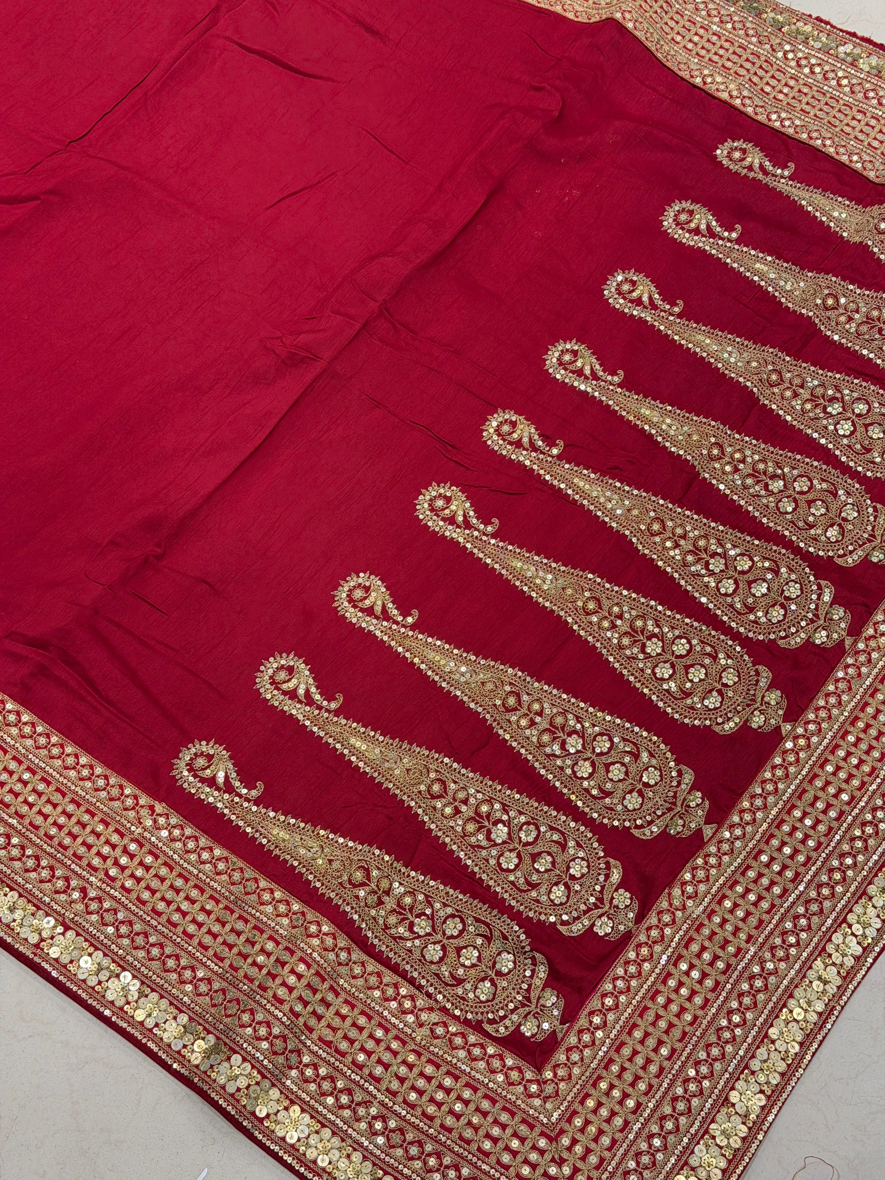 Maroon Marodi Embroidery Pure Silk Saree Plain and Border