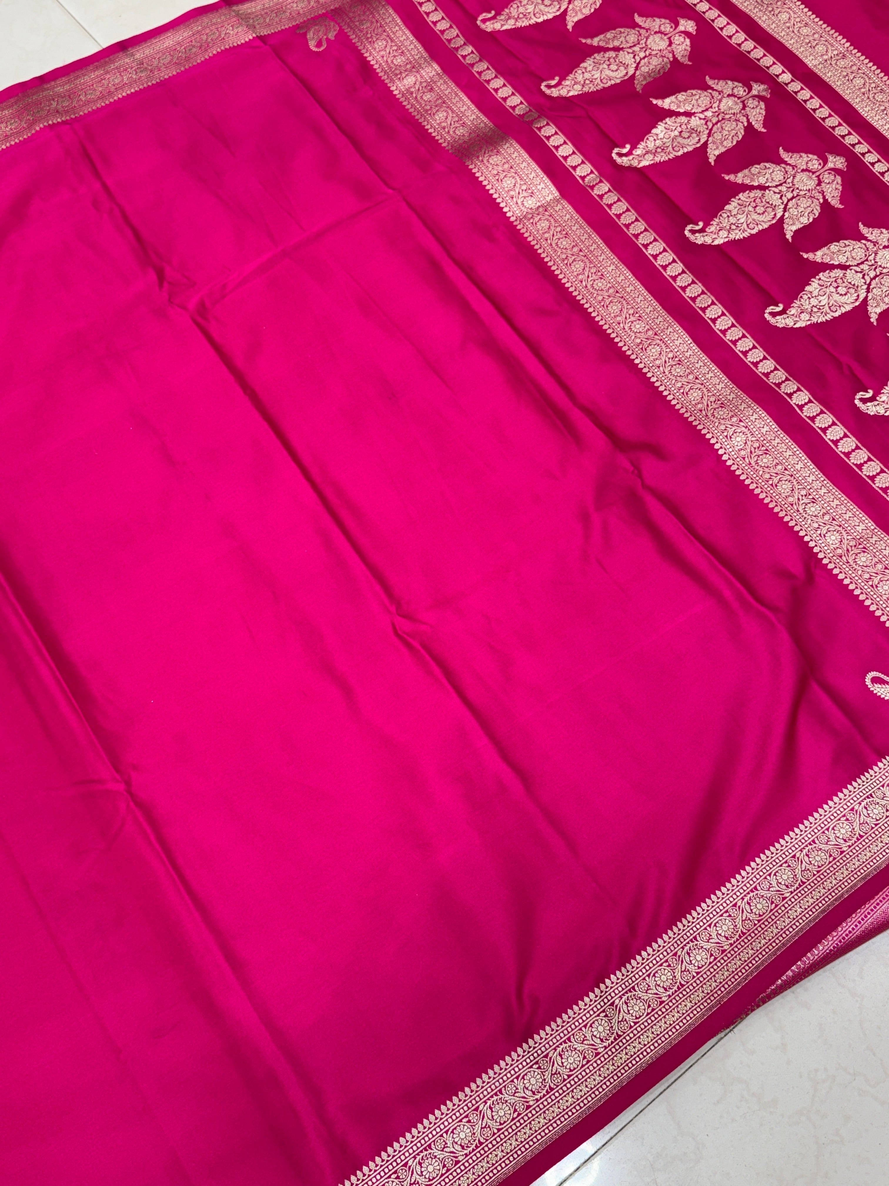 Rani Banarasi Silk Plain Small Border Saree