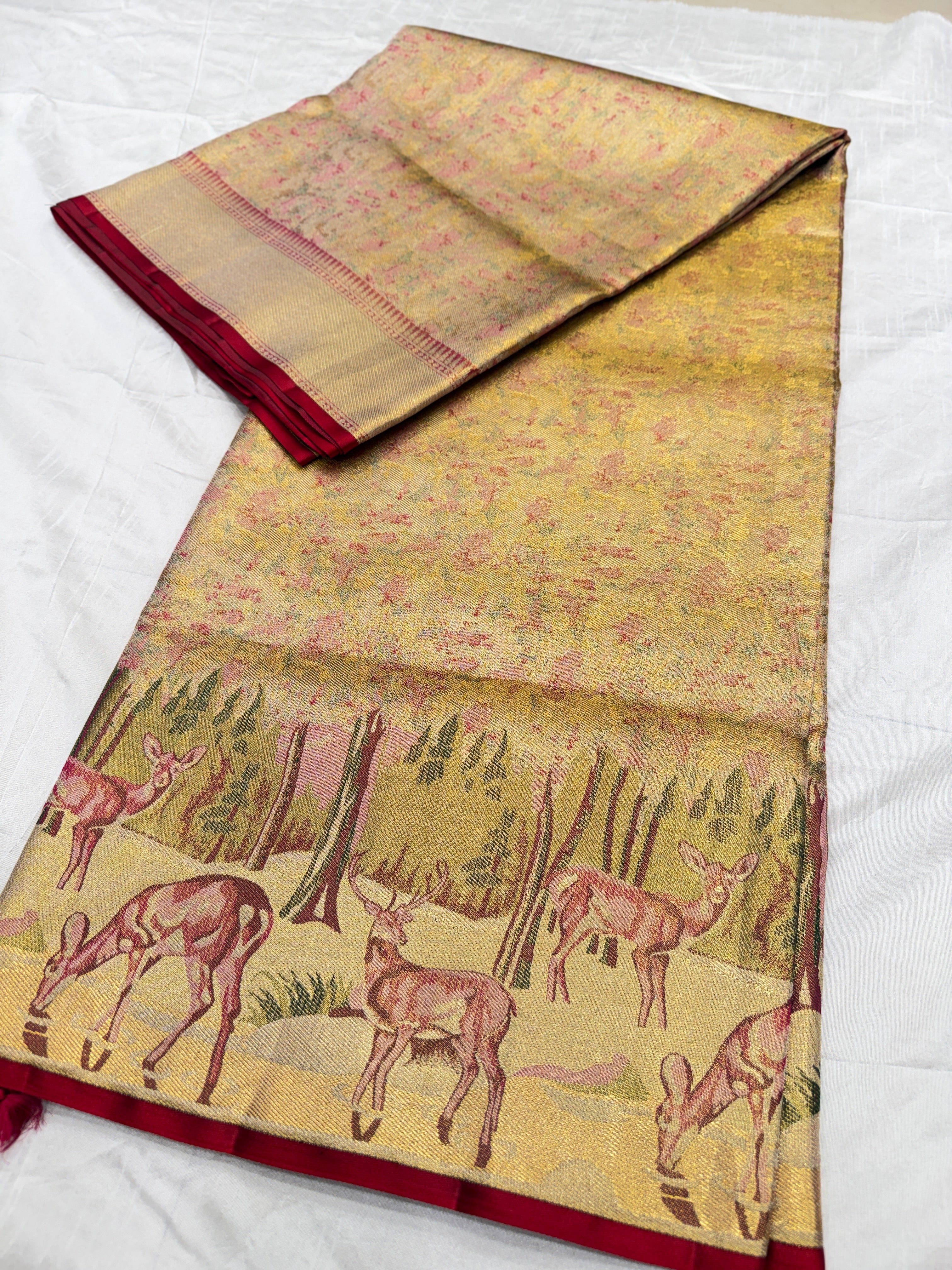 Red Hiraniya Weave Handloom Kanjivaram Tissue Silk Saree