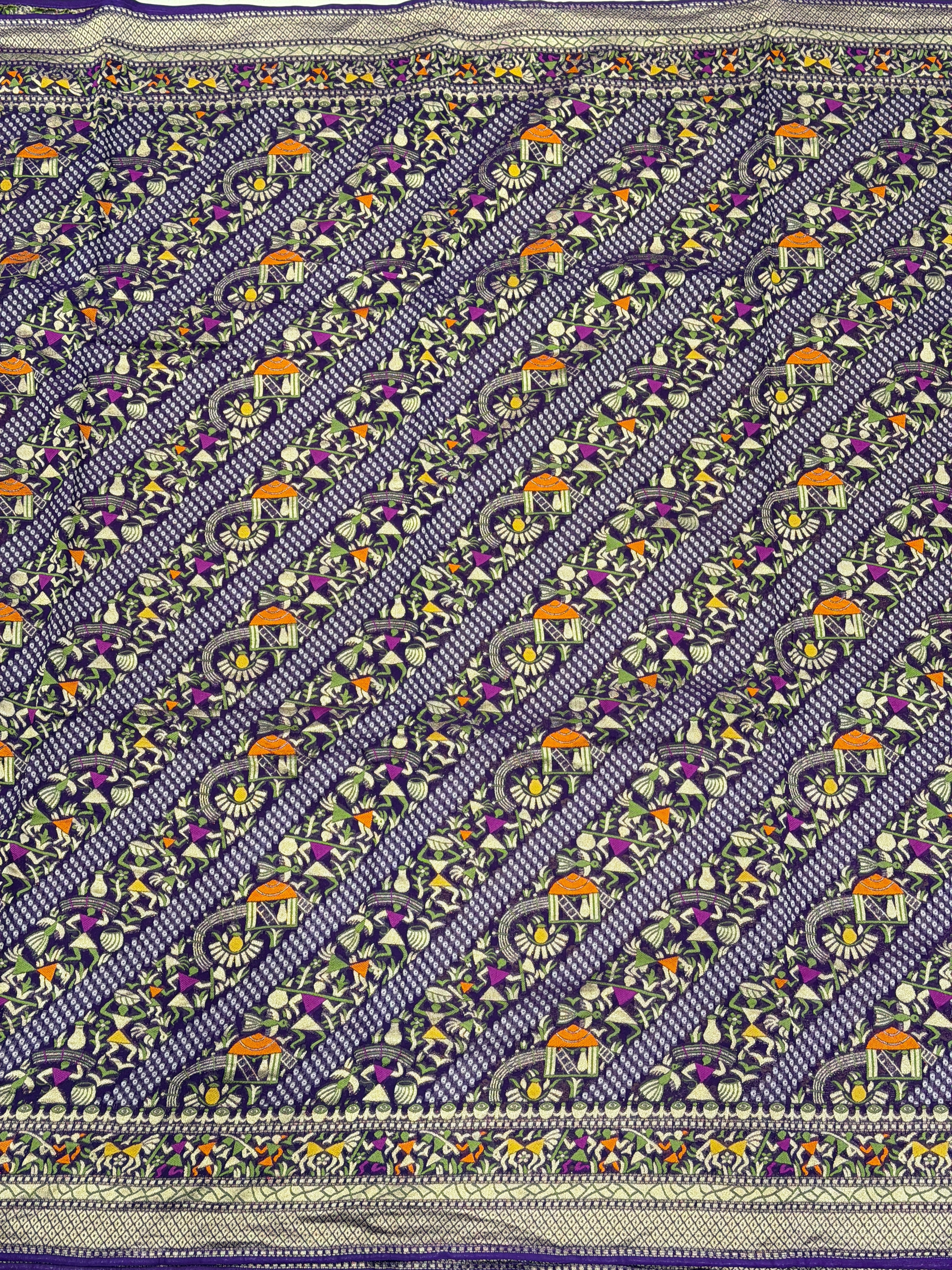 Violet Warli Style Woven Bandhej Georgette Saree