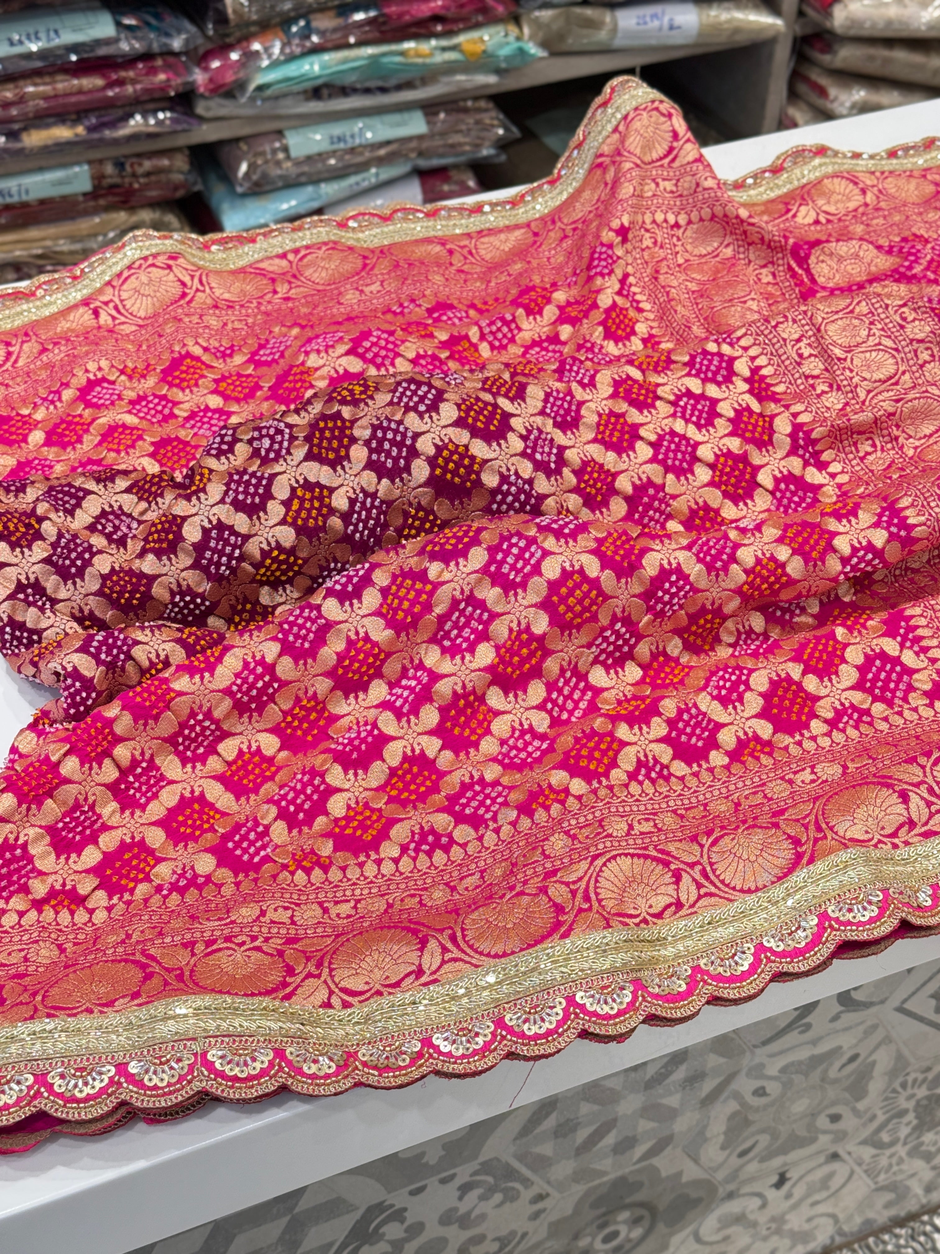 Rani Magenta Maharani Edit Bandhej Saree