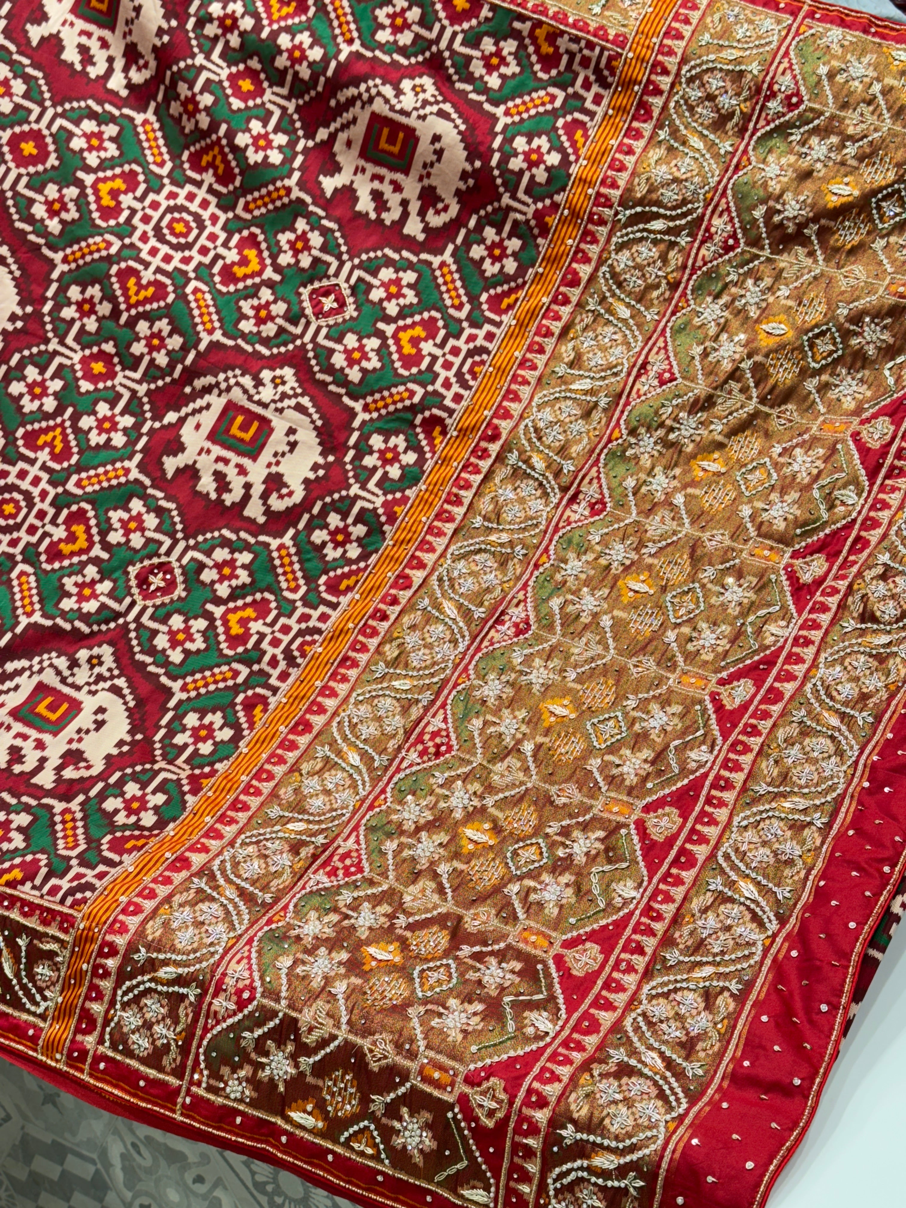 Maroon Patola Zardosi Embroidery Saree