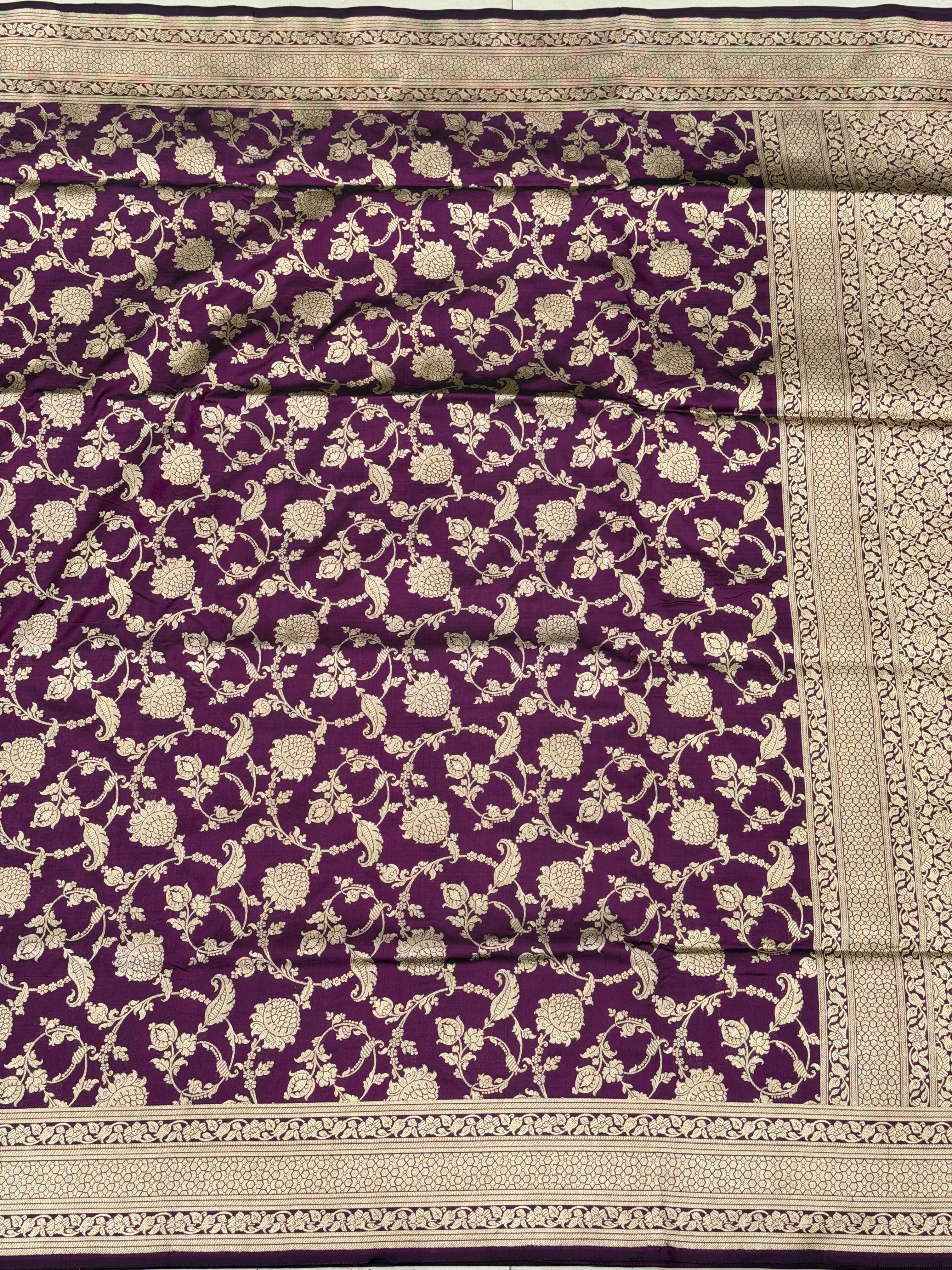 Violet Crown Jaal Handloom Banarasi Katan Silk Saree