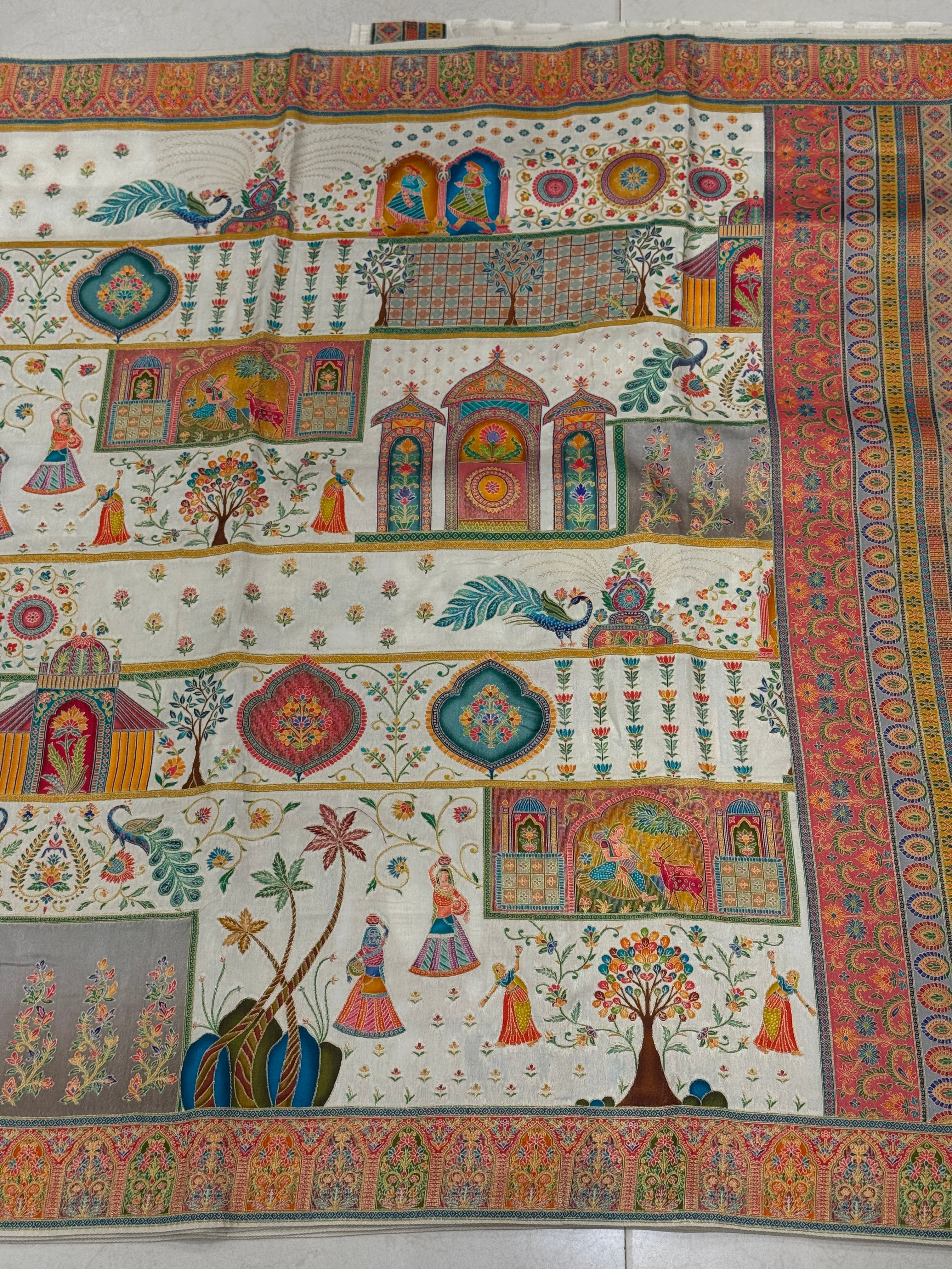 Beige Pashmina Style Woven Saree