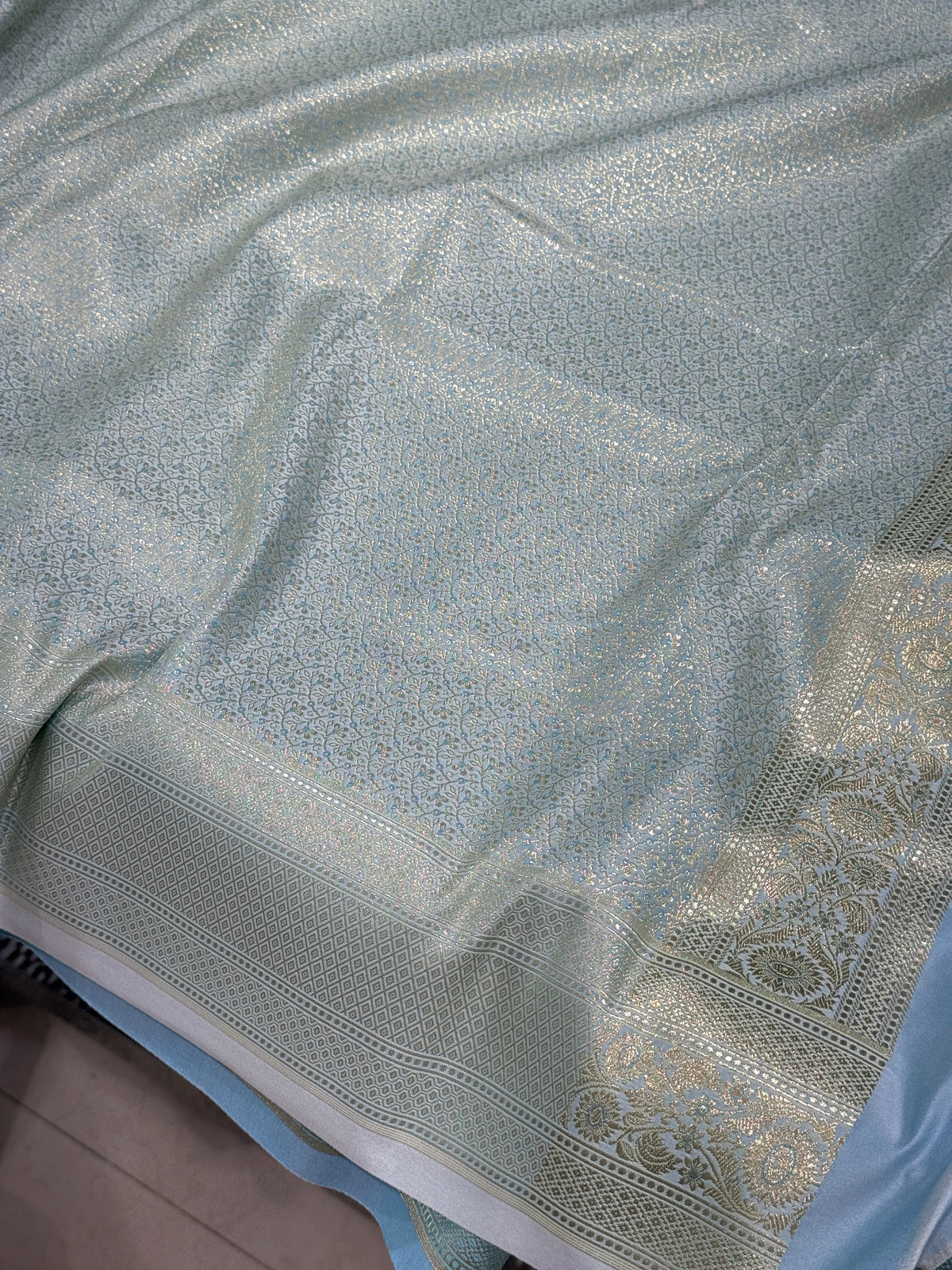 Light Blue Banarasi Silk Flower Border Saree