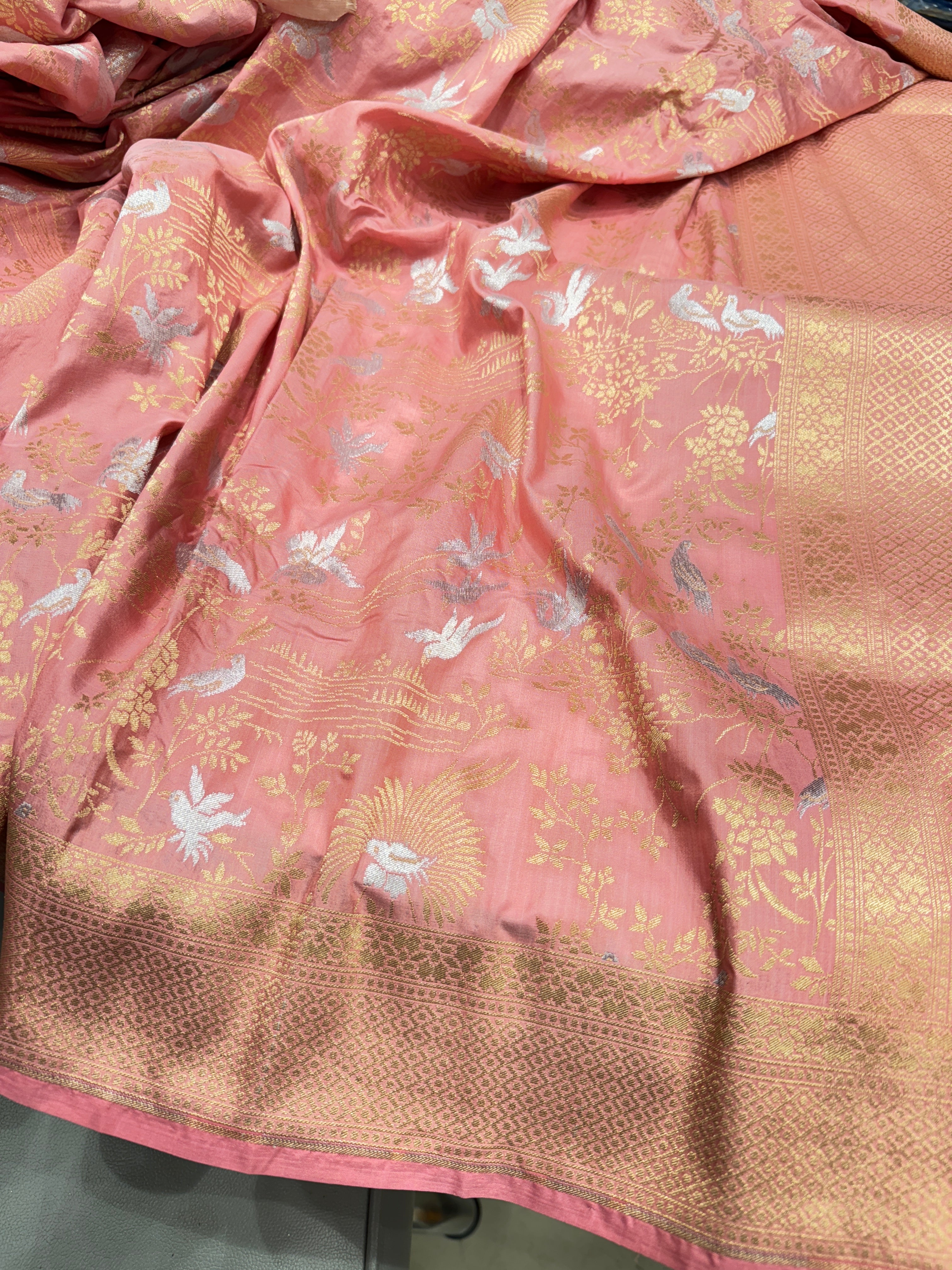 Pink Handloom Banarasi Shikargah Saree