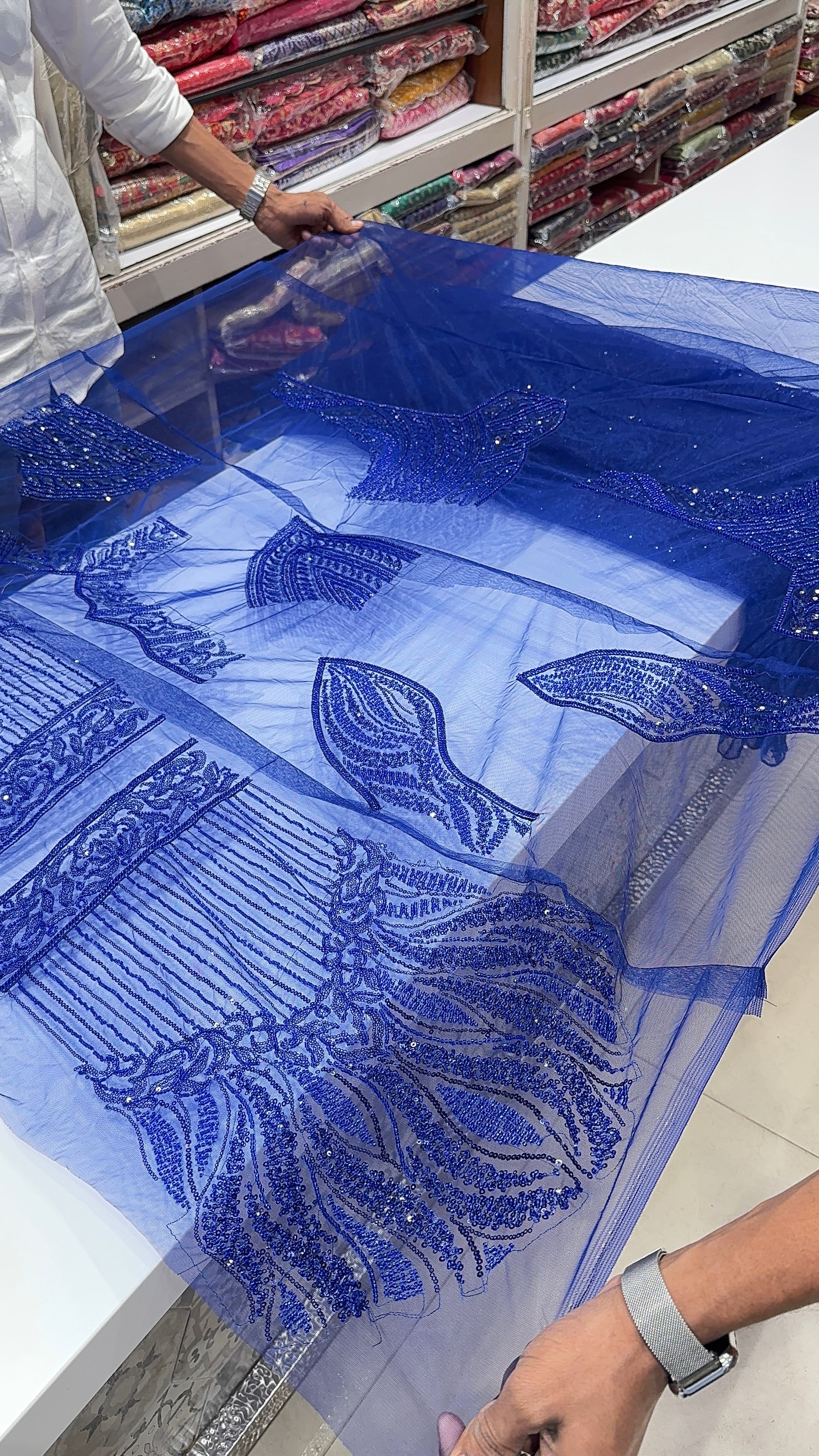 Royal Blue Soft Net Moti Sequin Embroidery Saree