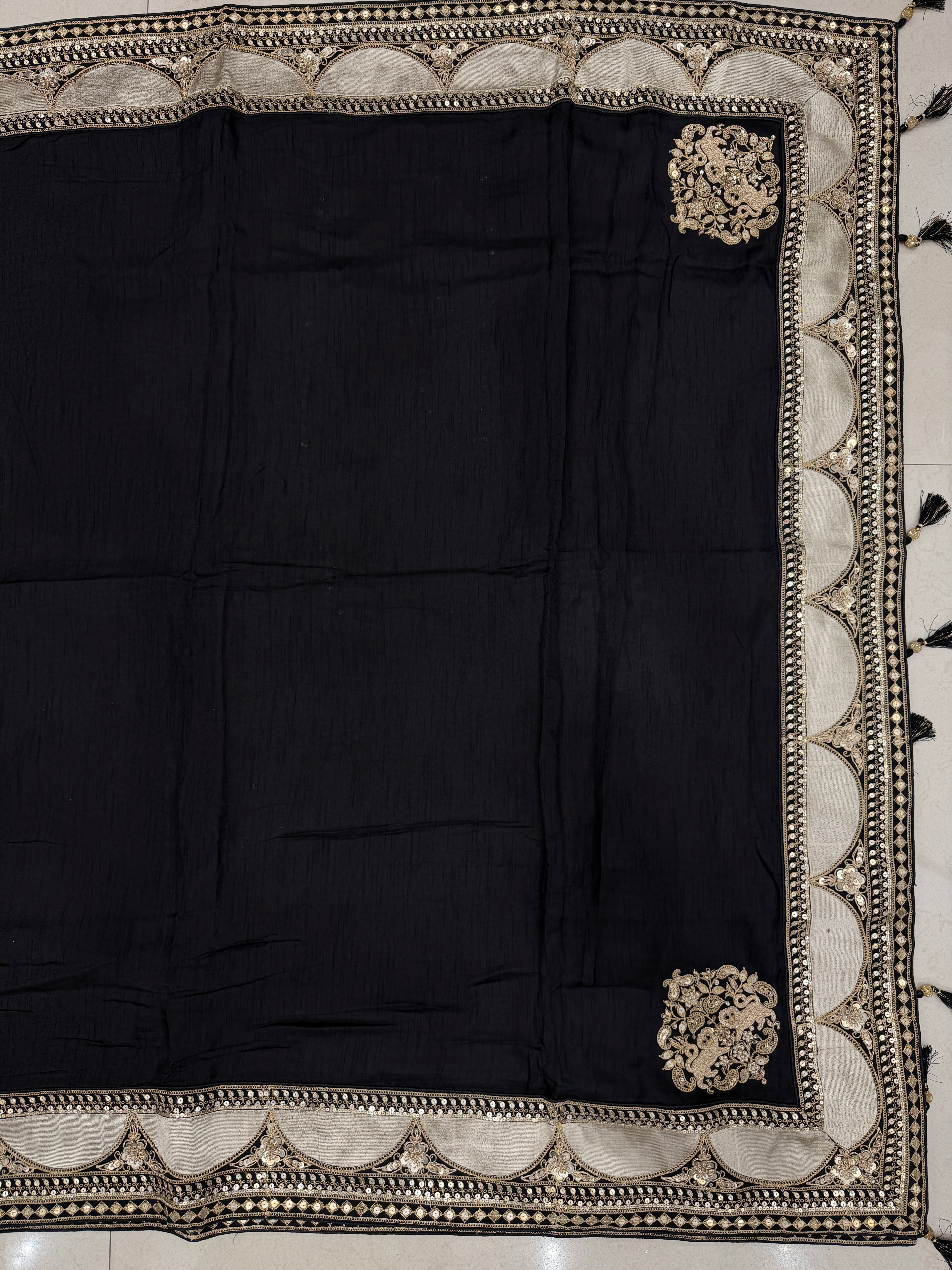 Black Sabyasachi Inspired Marodi Embroidery Zardosi Saree