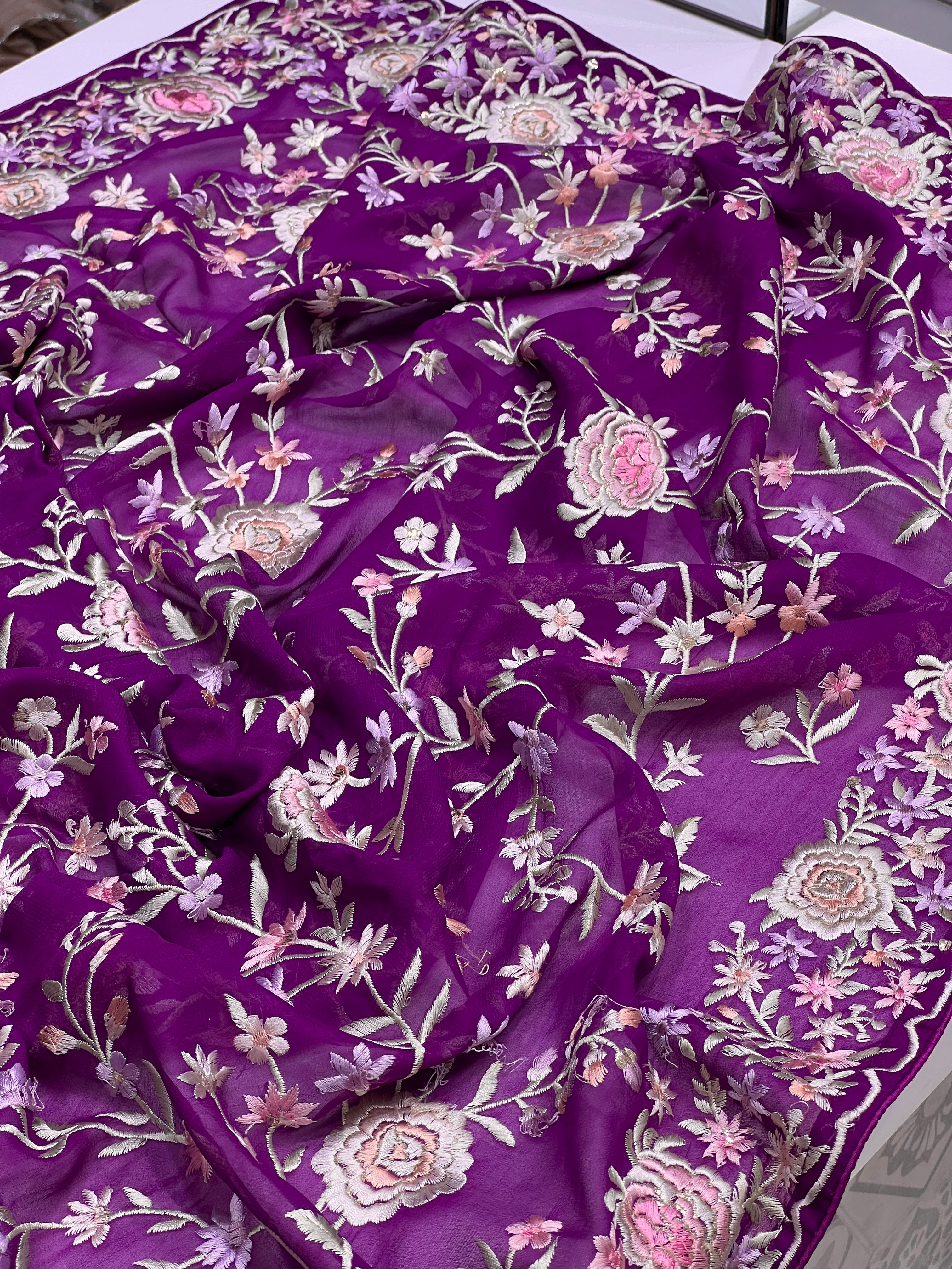 Purple Chikankari Jaal Saree