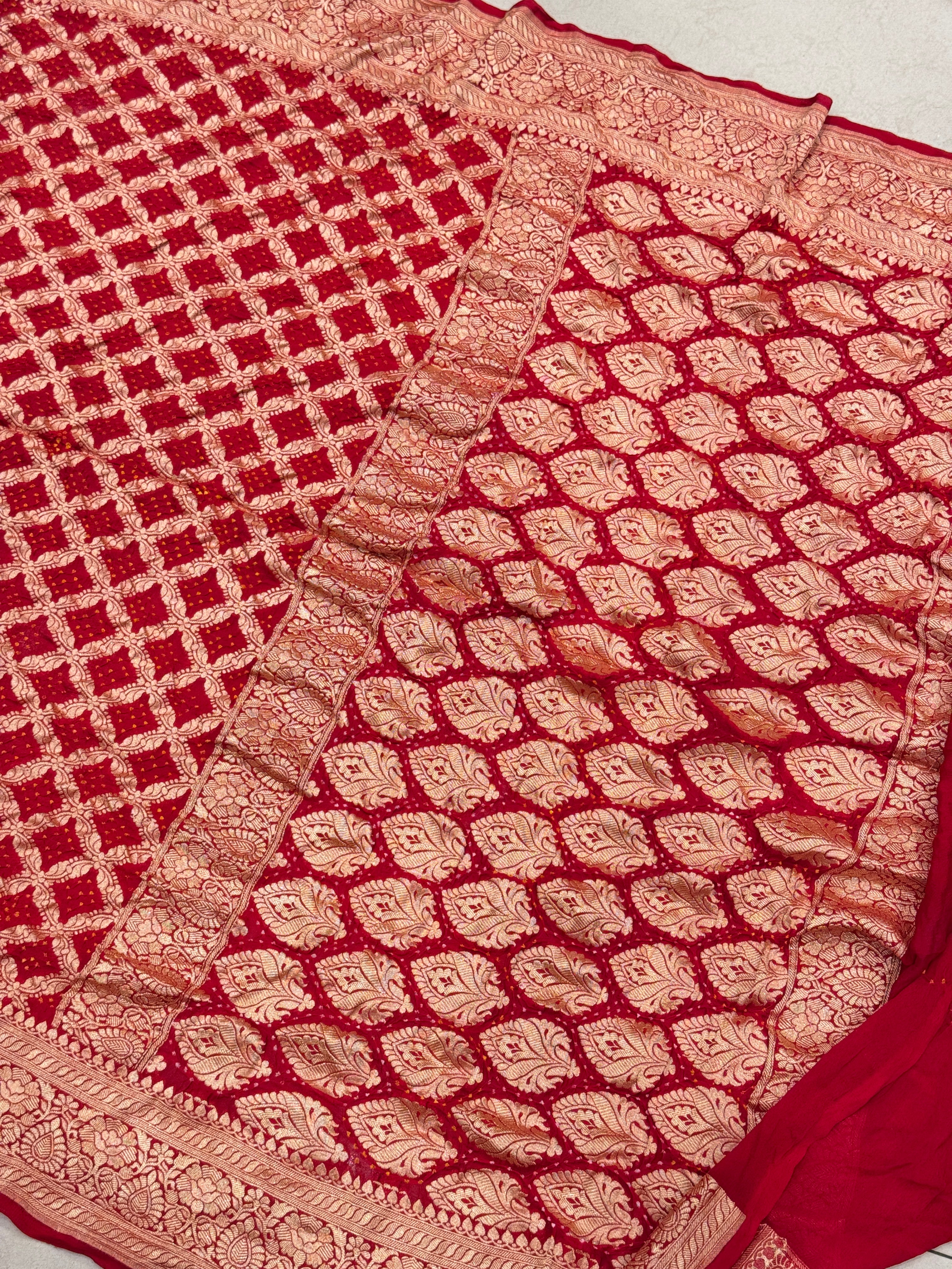 Red Bandhej Bandhini Saree