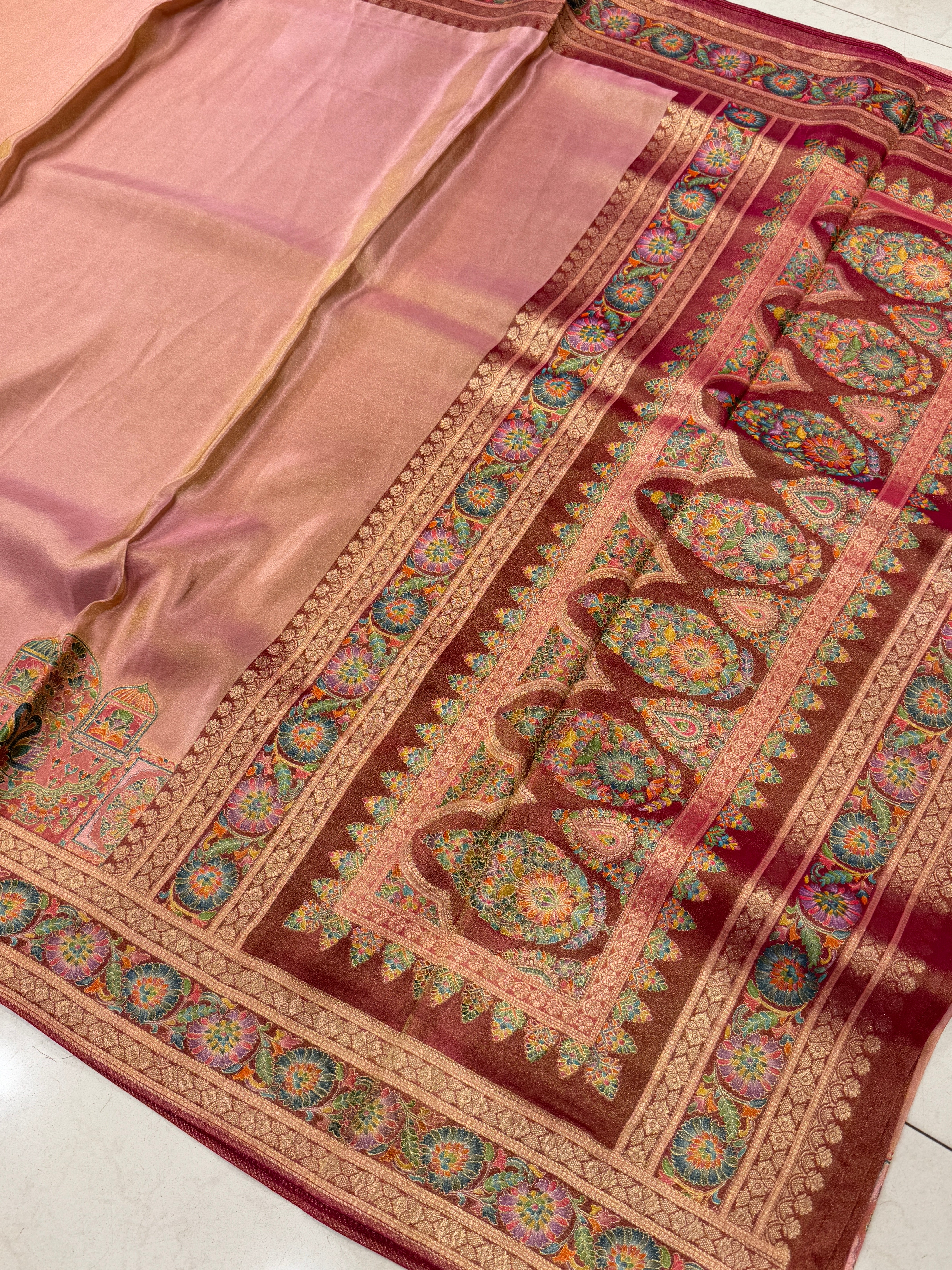 Pink Crepe Tissue Gala Pashmina Saree