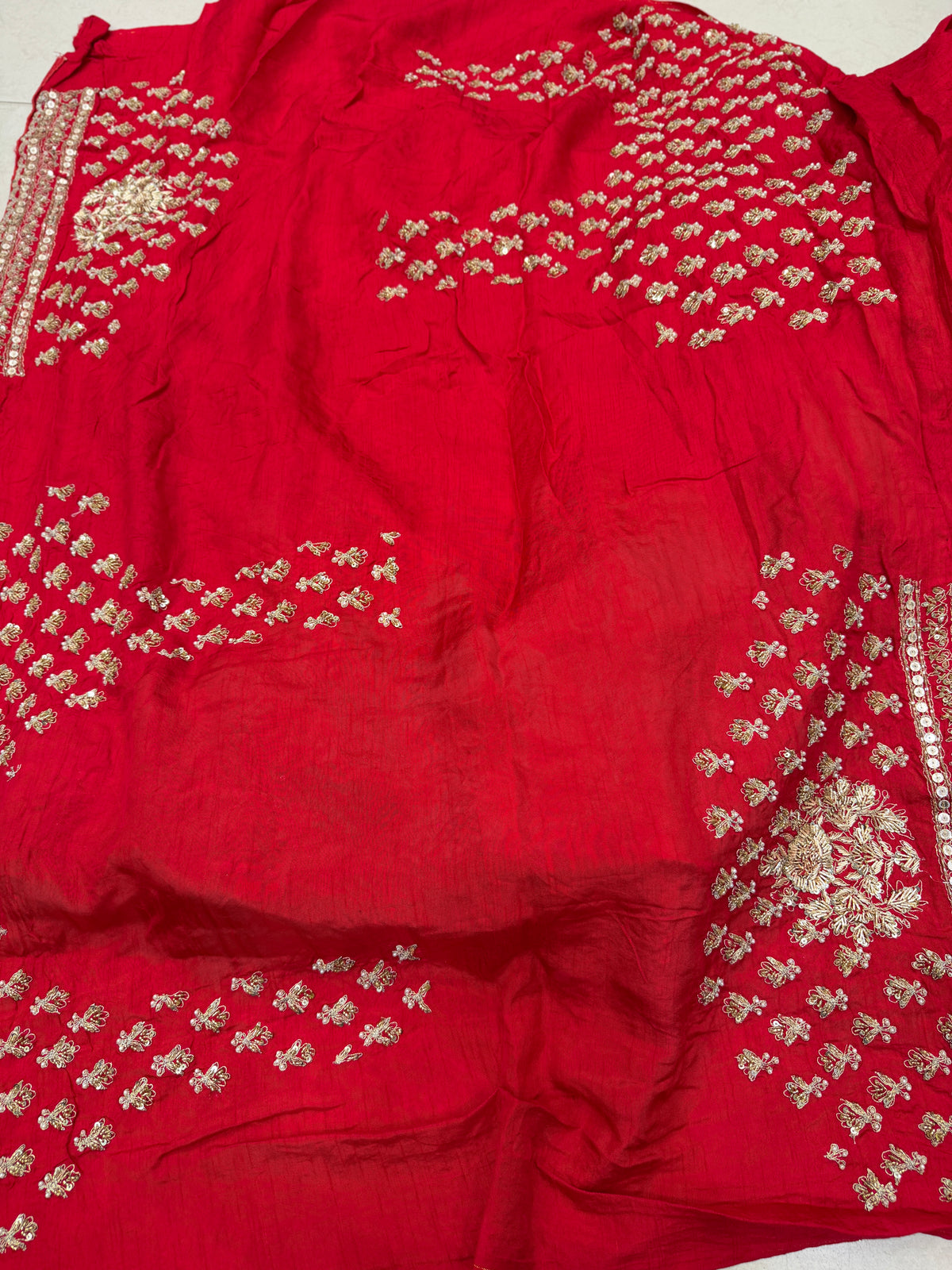 Red Sabyasachi Inspired Matka Silk Marodi Zardosi Buttis Saree