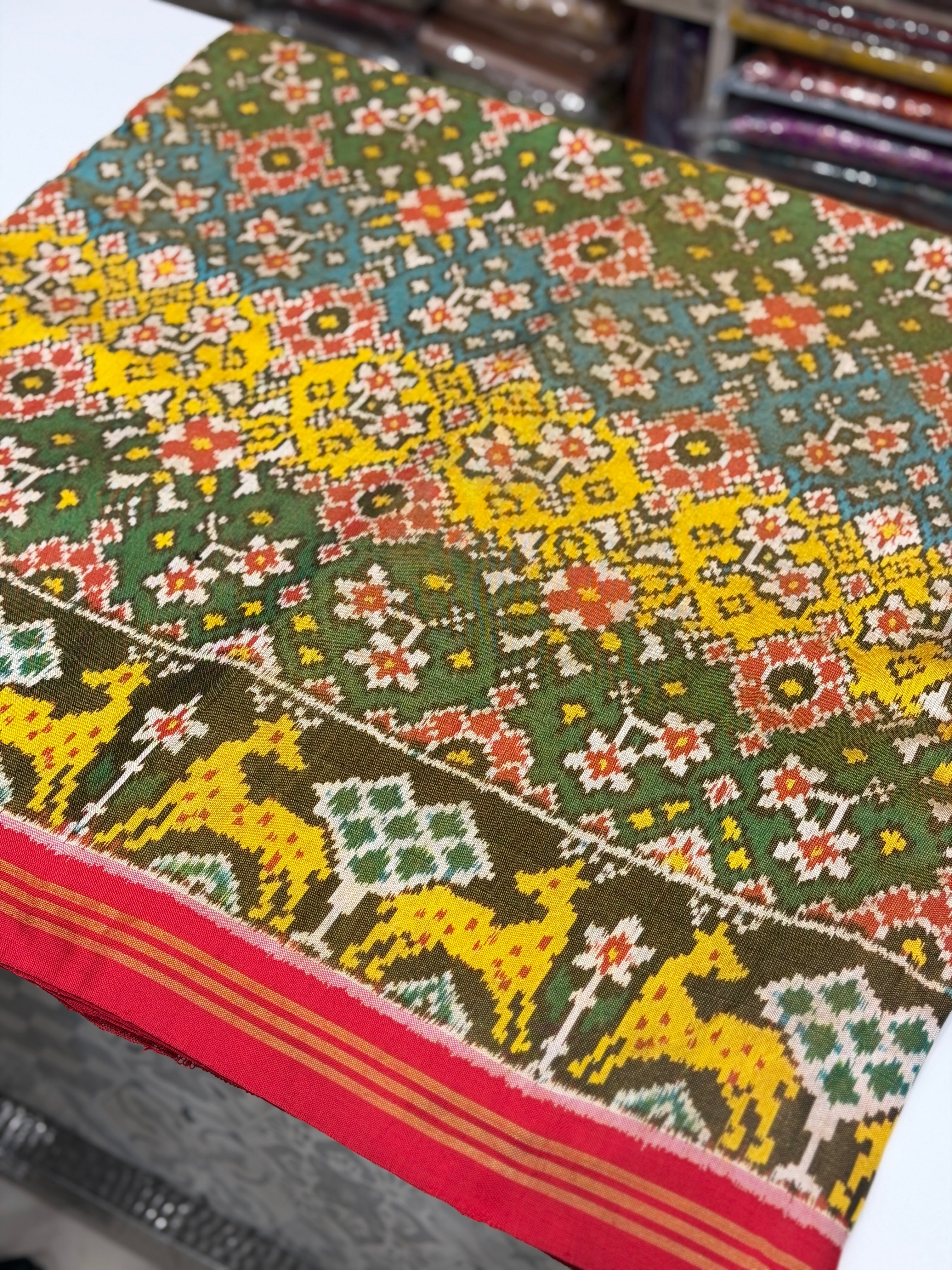 Contemporary Navratna Tissue Handloom Patan Patola Ikat Saree