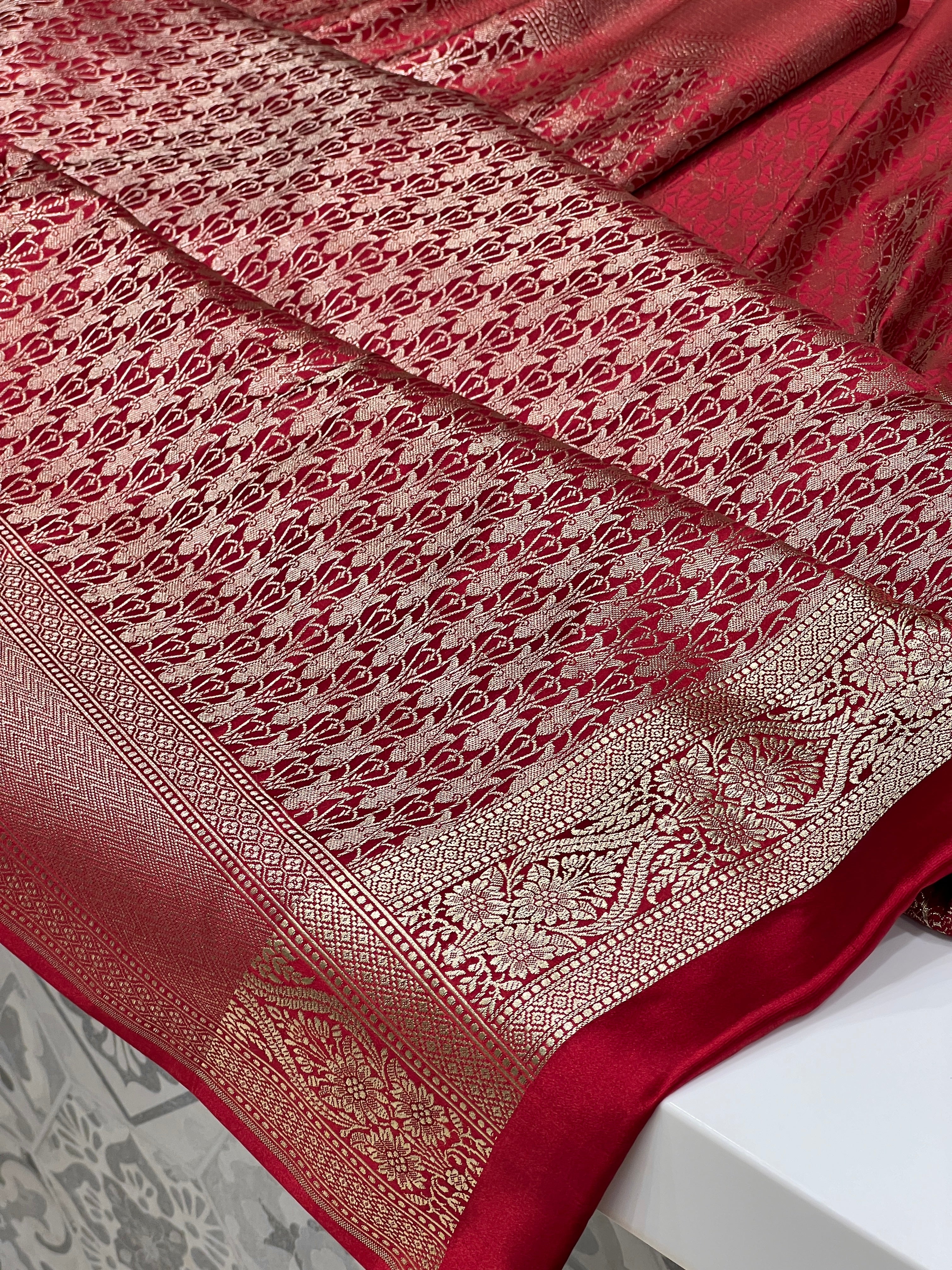 Maroon Banarasi Silk Bloom Border Saree