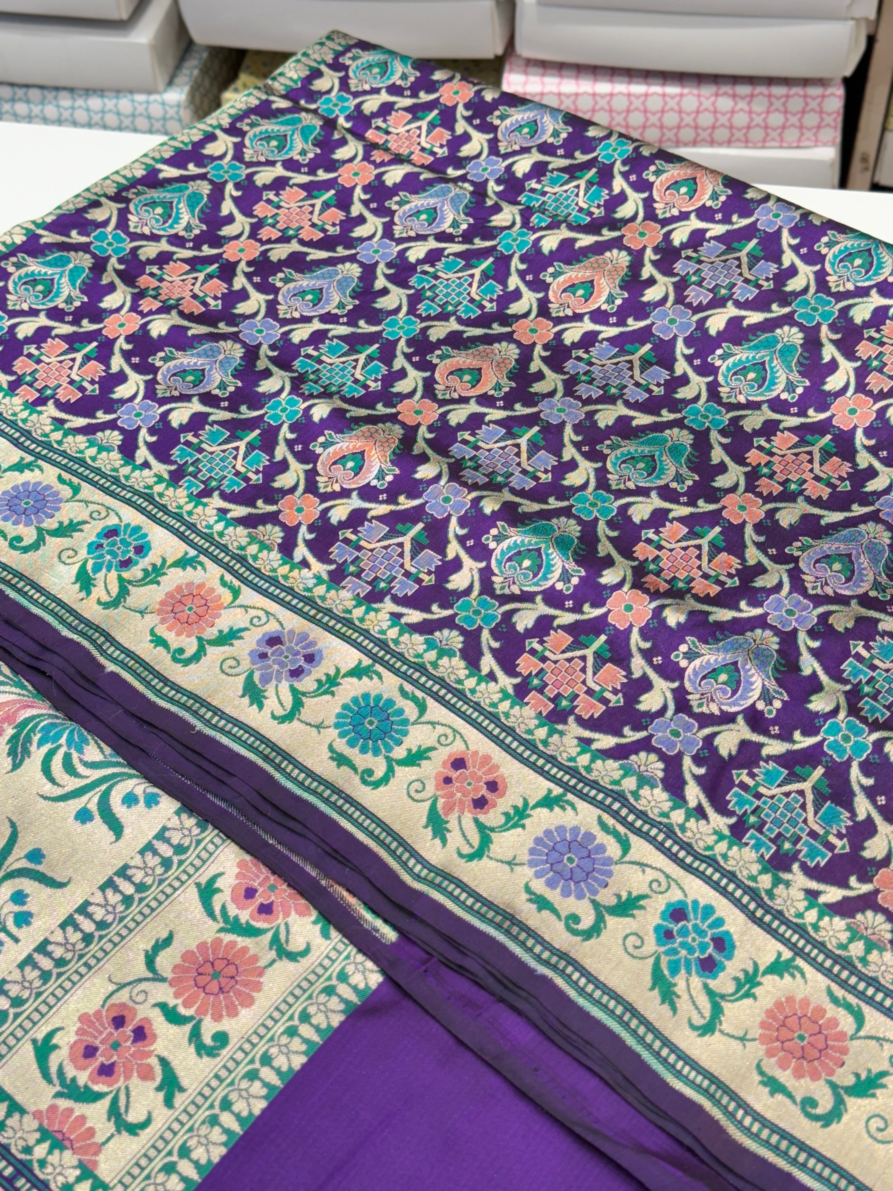 Violet Meenakari Handloom Banarasi Katan Silk Saree