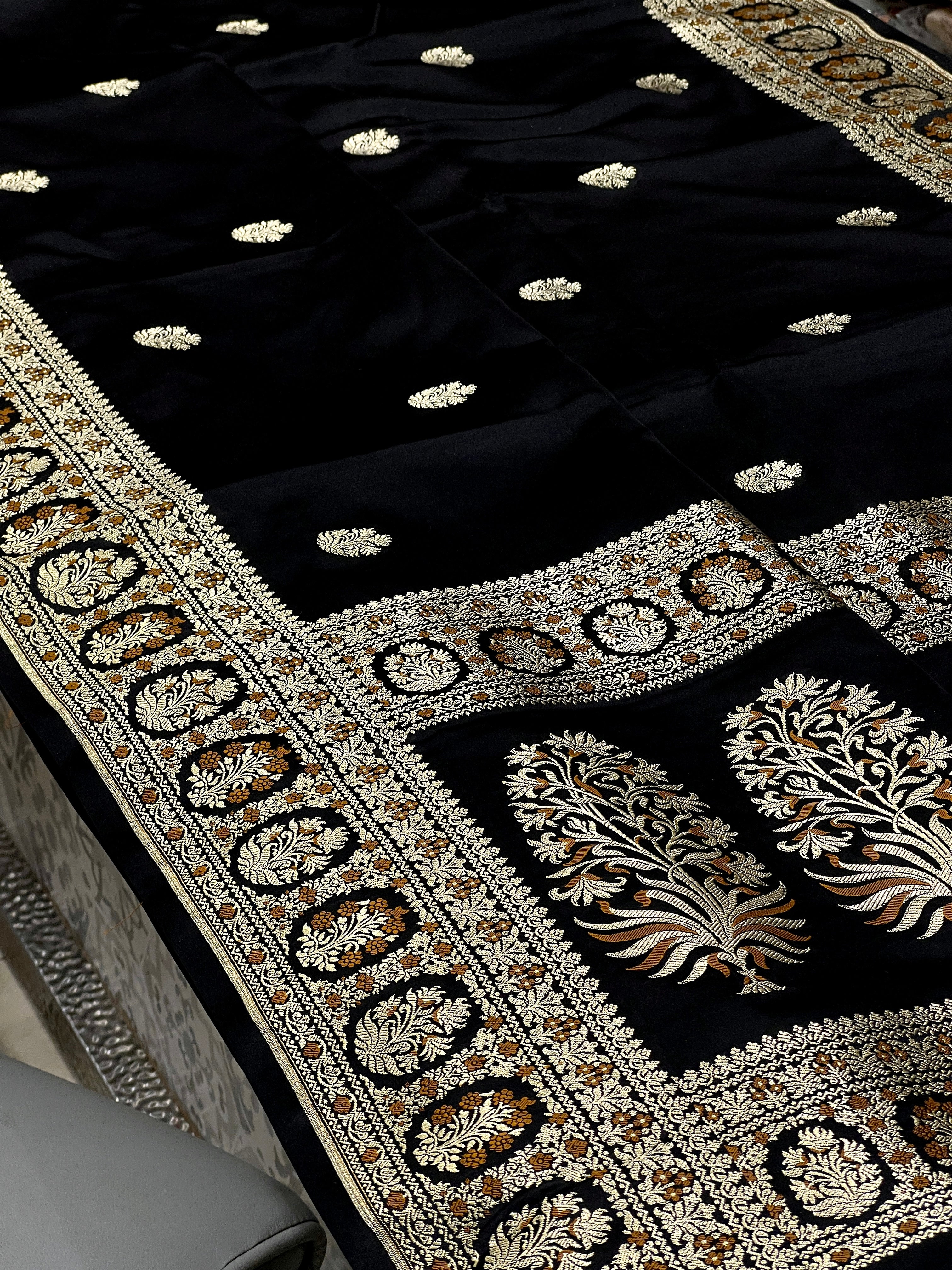 Black Banarasi Silk Butta Saree