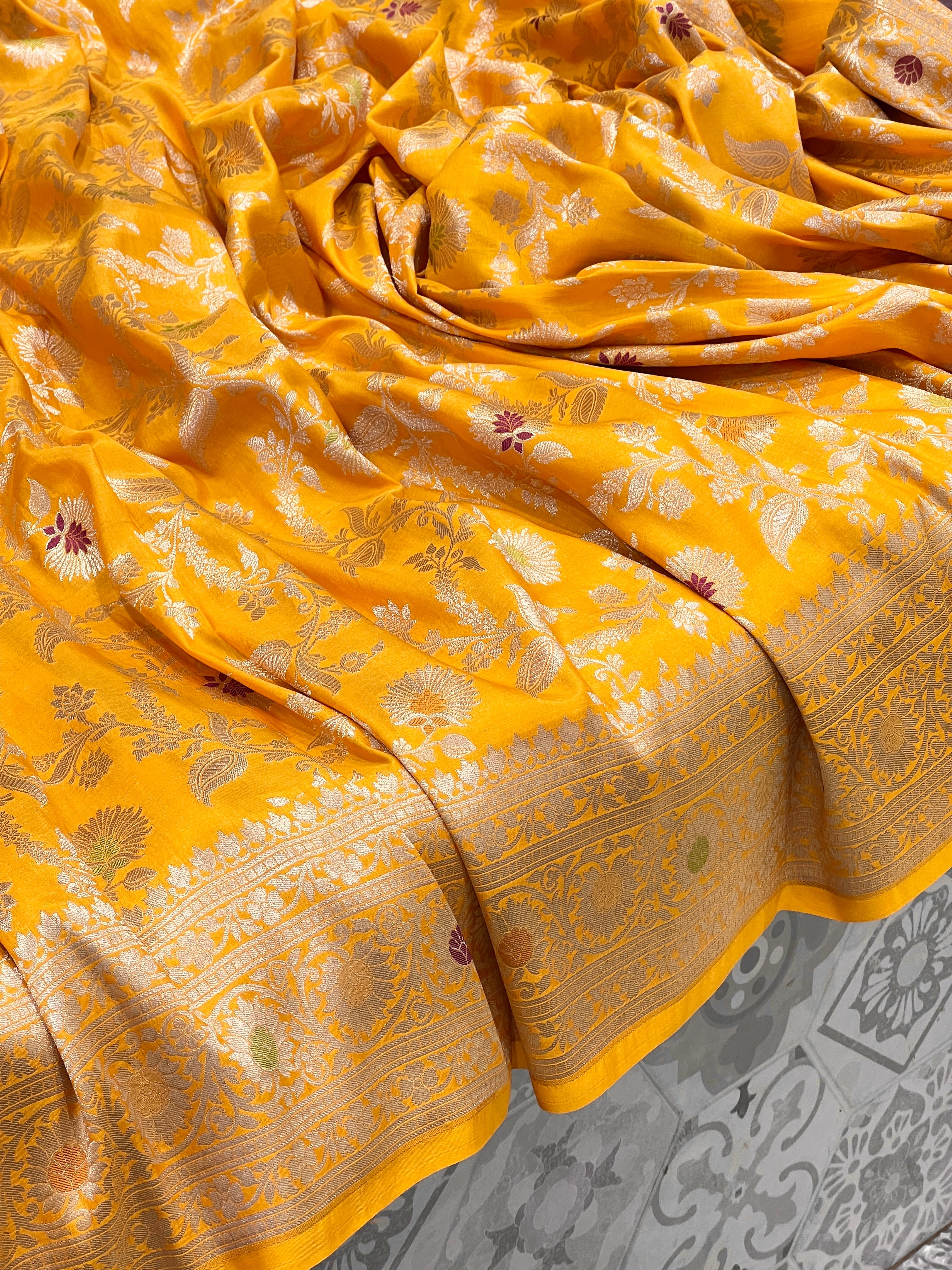 Yellow Katan Meenakari Jaal Saree