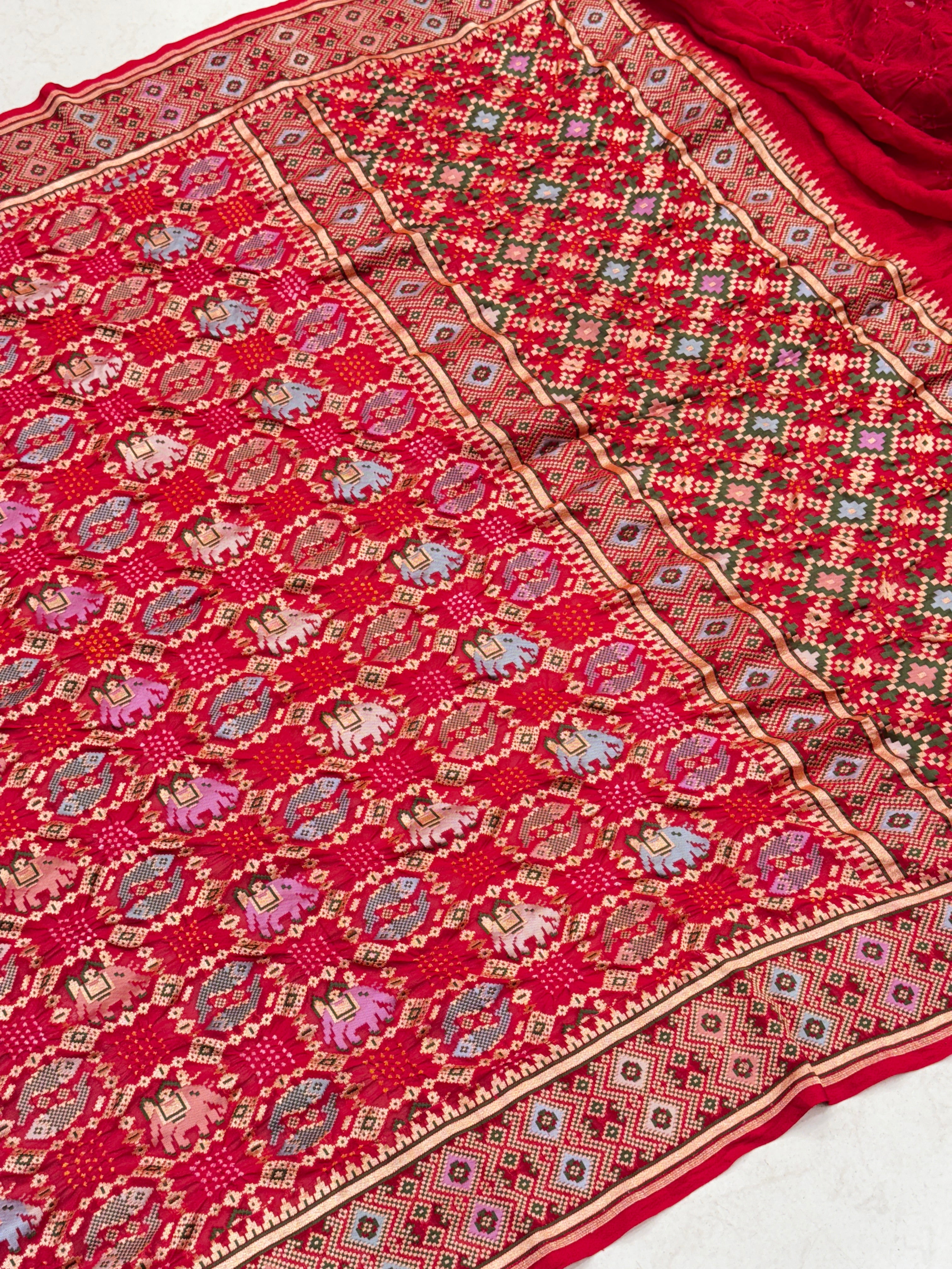 Red Meenakari Patola Bandhej Saree