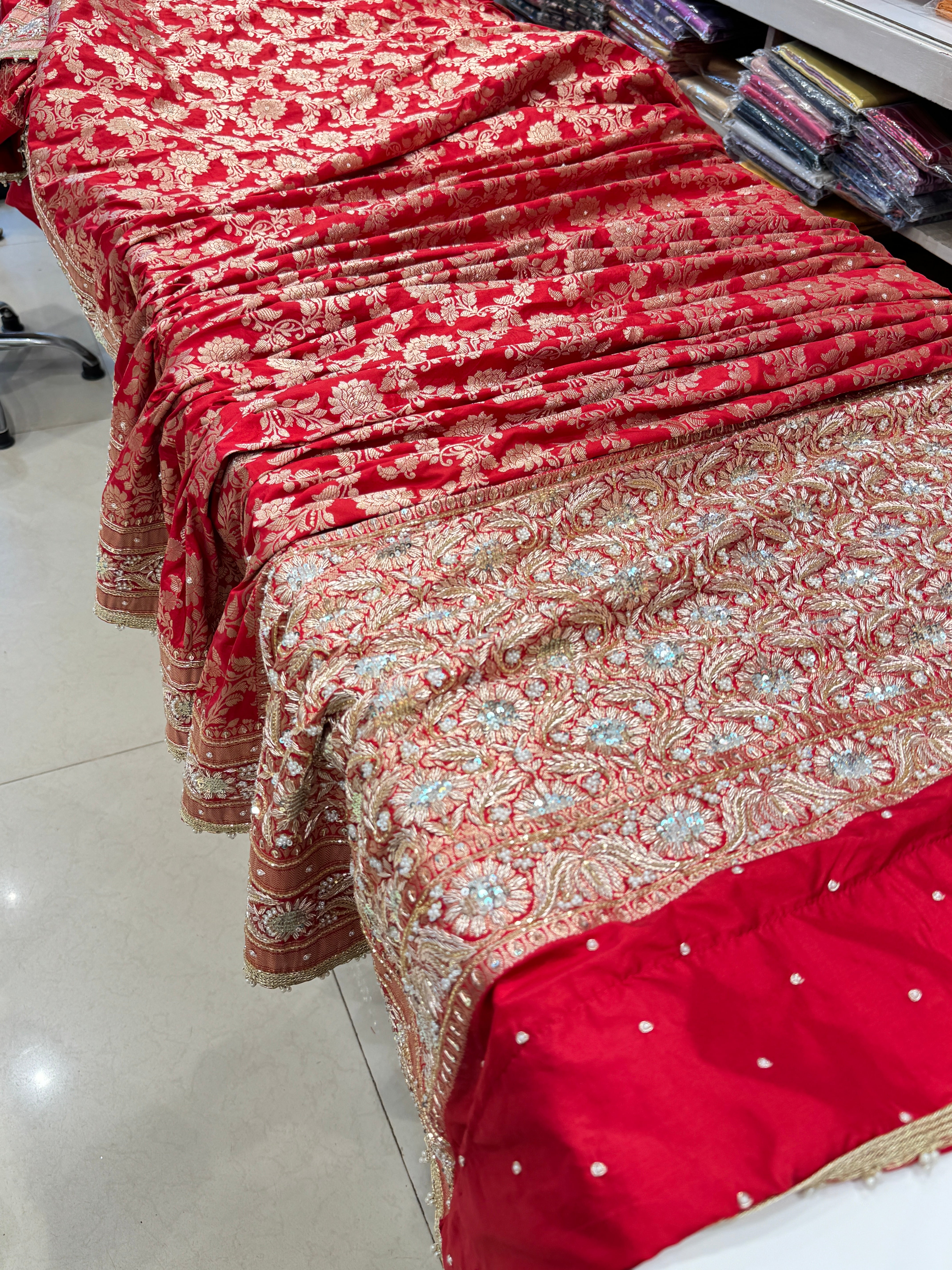 Red Banarasi Handloom Katan Embroidery Saree