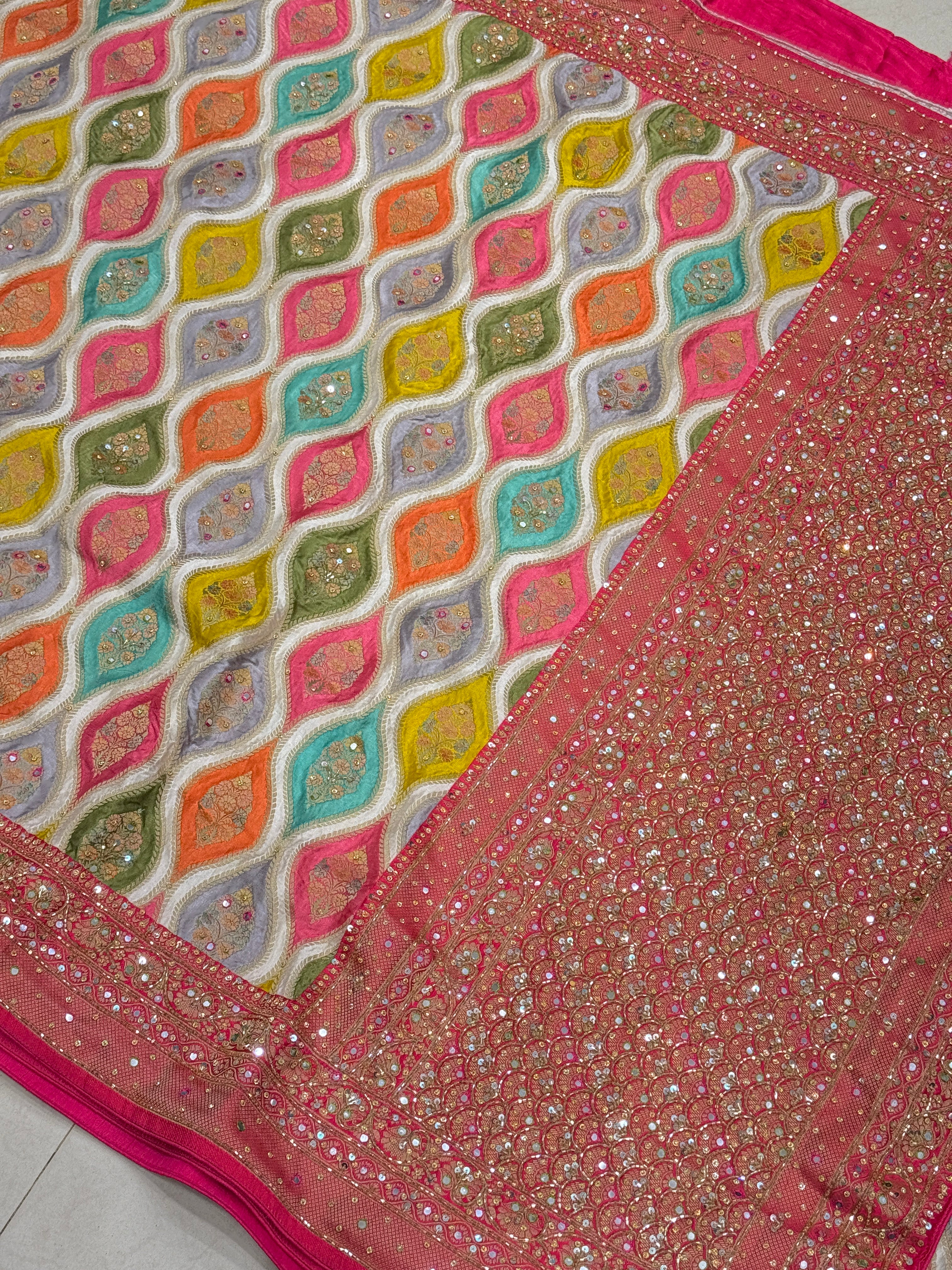 White Rani Rangkat Modal Satin Hand Embroidery Saree