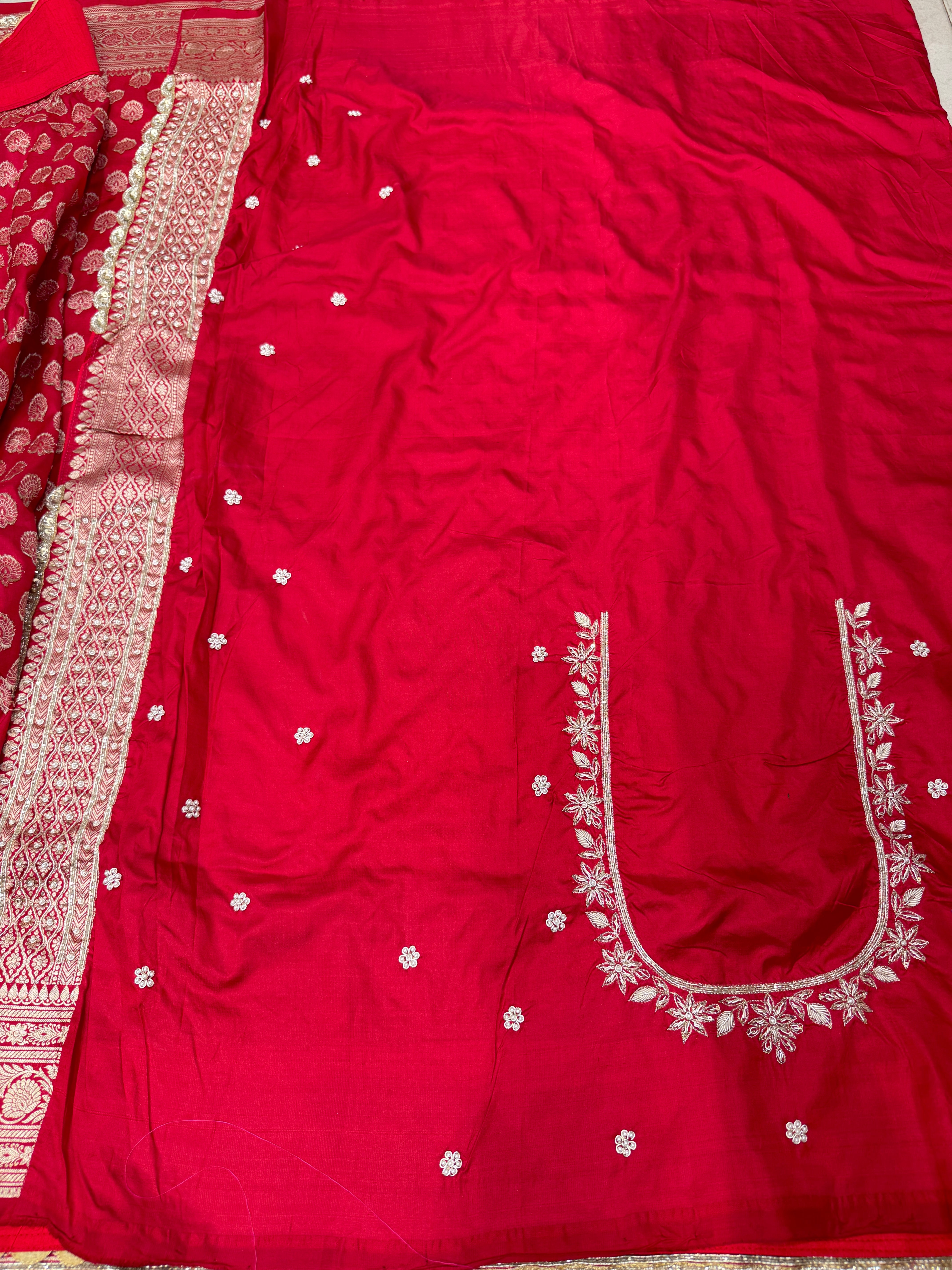 Red Buttis Handloom Banarasi Pure Katan Zardosi Embroidery Saree