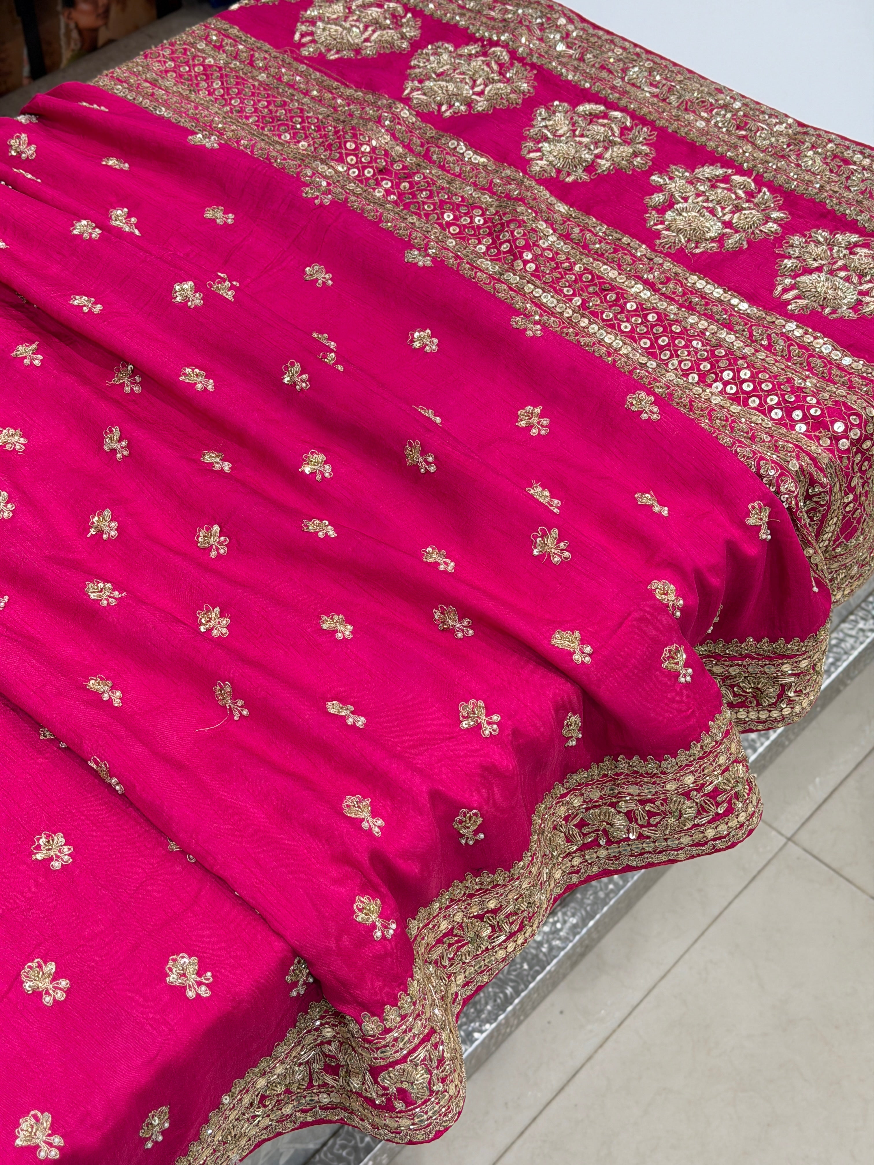 Rani Sabyasachi Inspired Marodi Embroidery Pure Silk Butti Saree