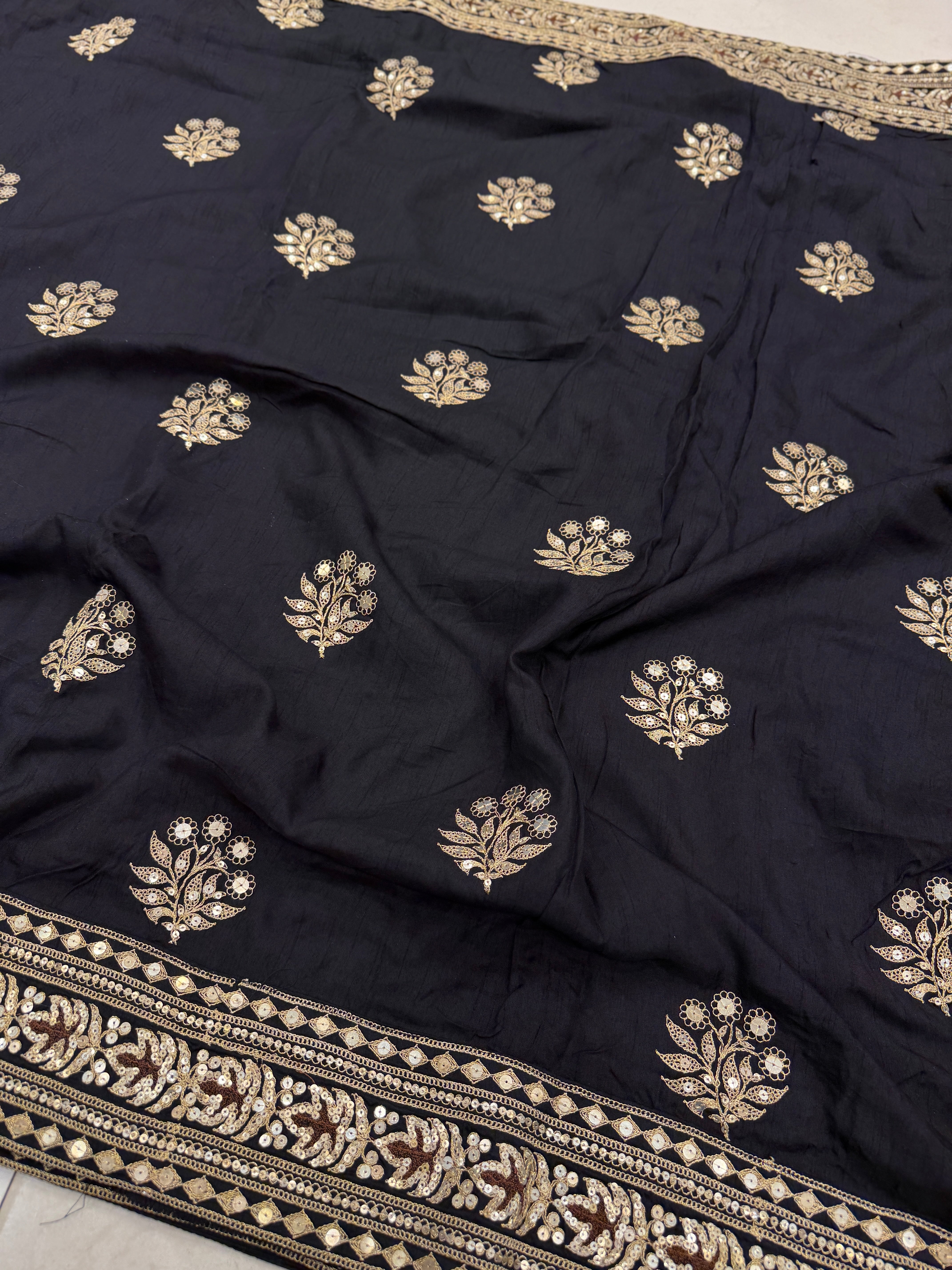 Black Marodi Embroidery Butta Sabyasachi Inspired Pure Silk Saree