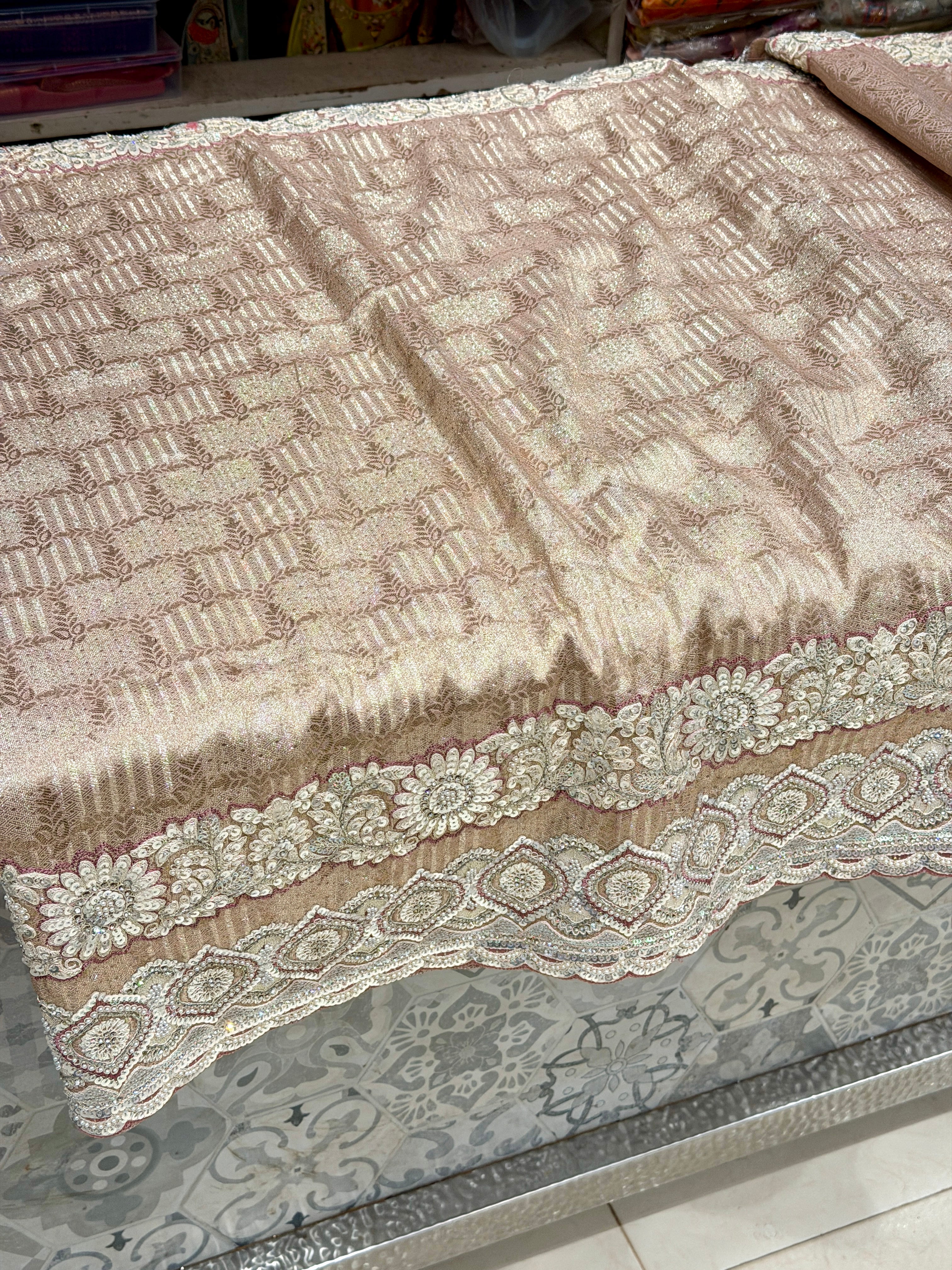 Nude Pink Tissue Silk Weaved Zari Embroidery Saree
