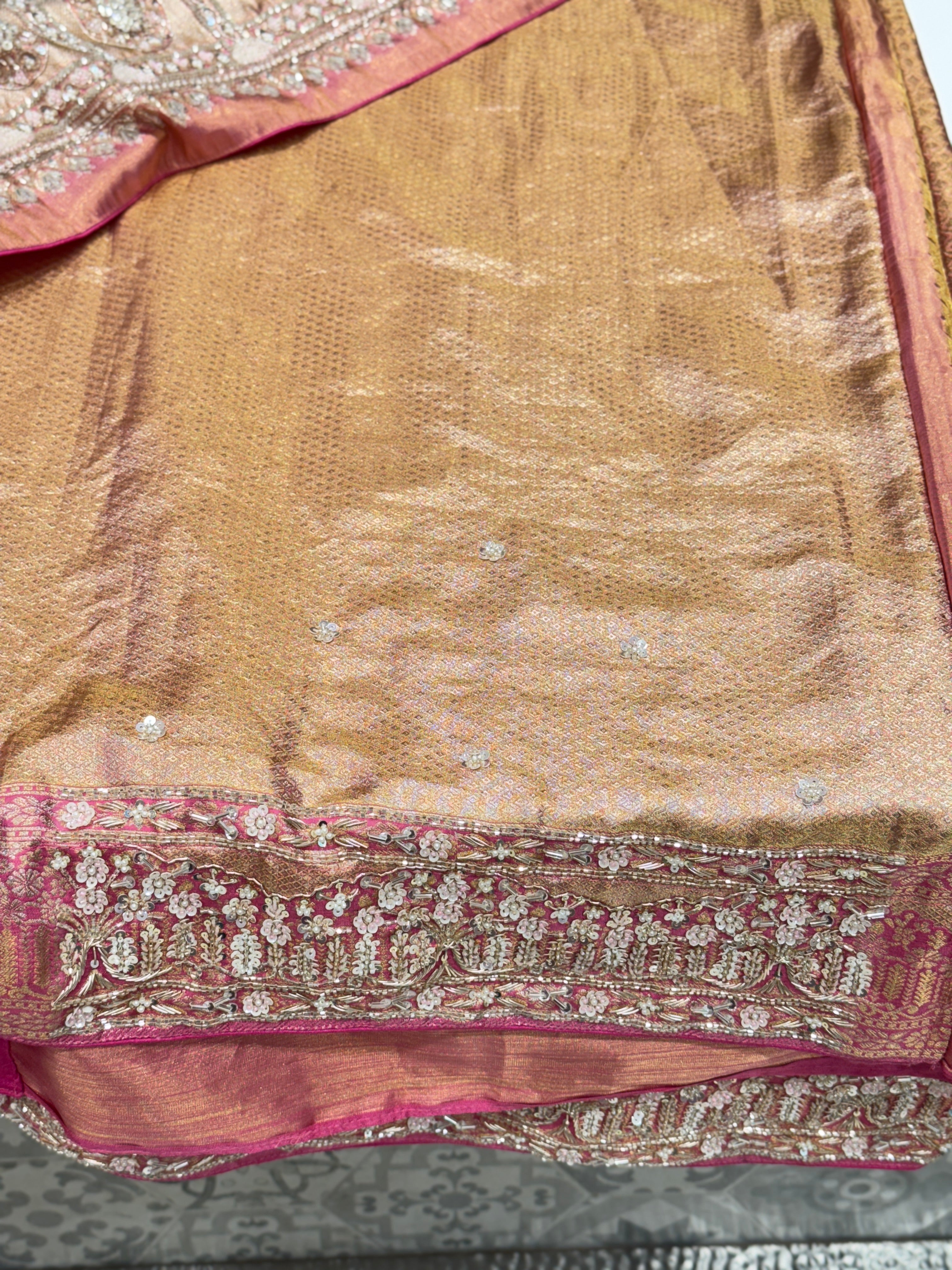 Pink Tissue Kanjivaram Hand Embroidery Saree