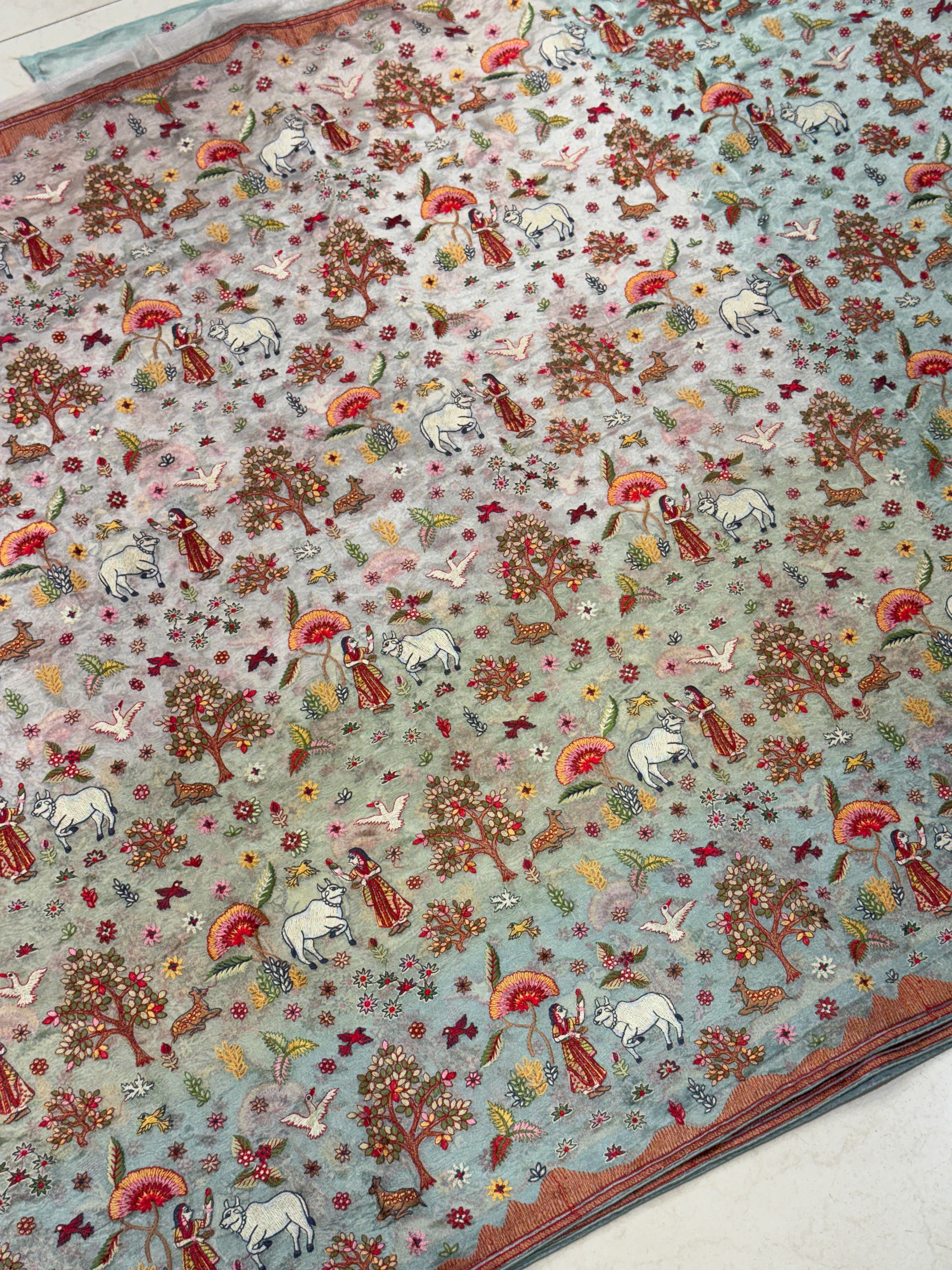 Nita Ambani Inspired Jamdani Style Embroidery Tissue Silk Saree