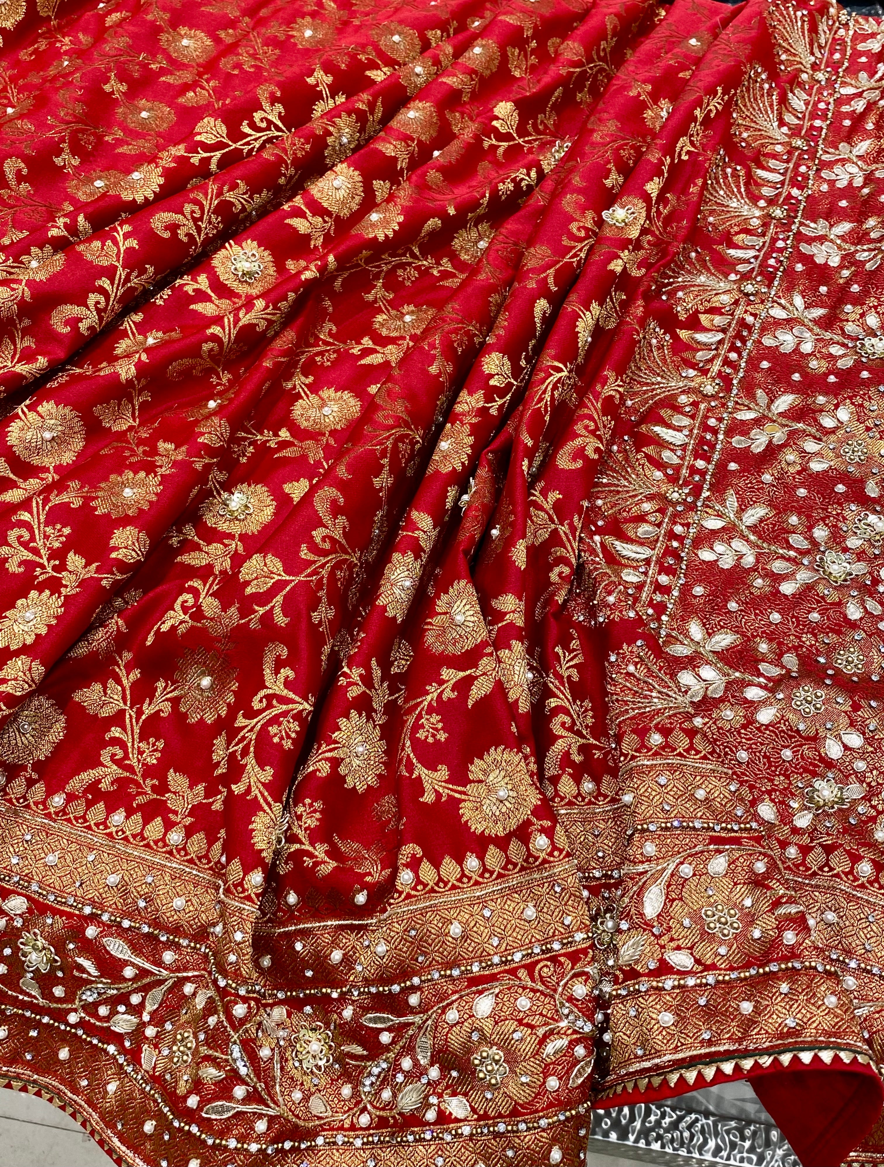 Red Banarasi Small Jaal Hand Embroidery Saree