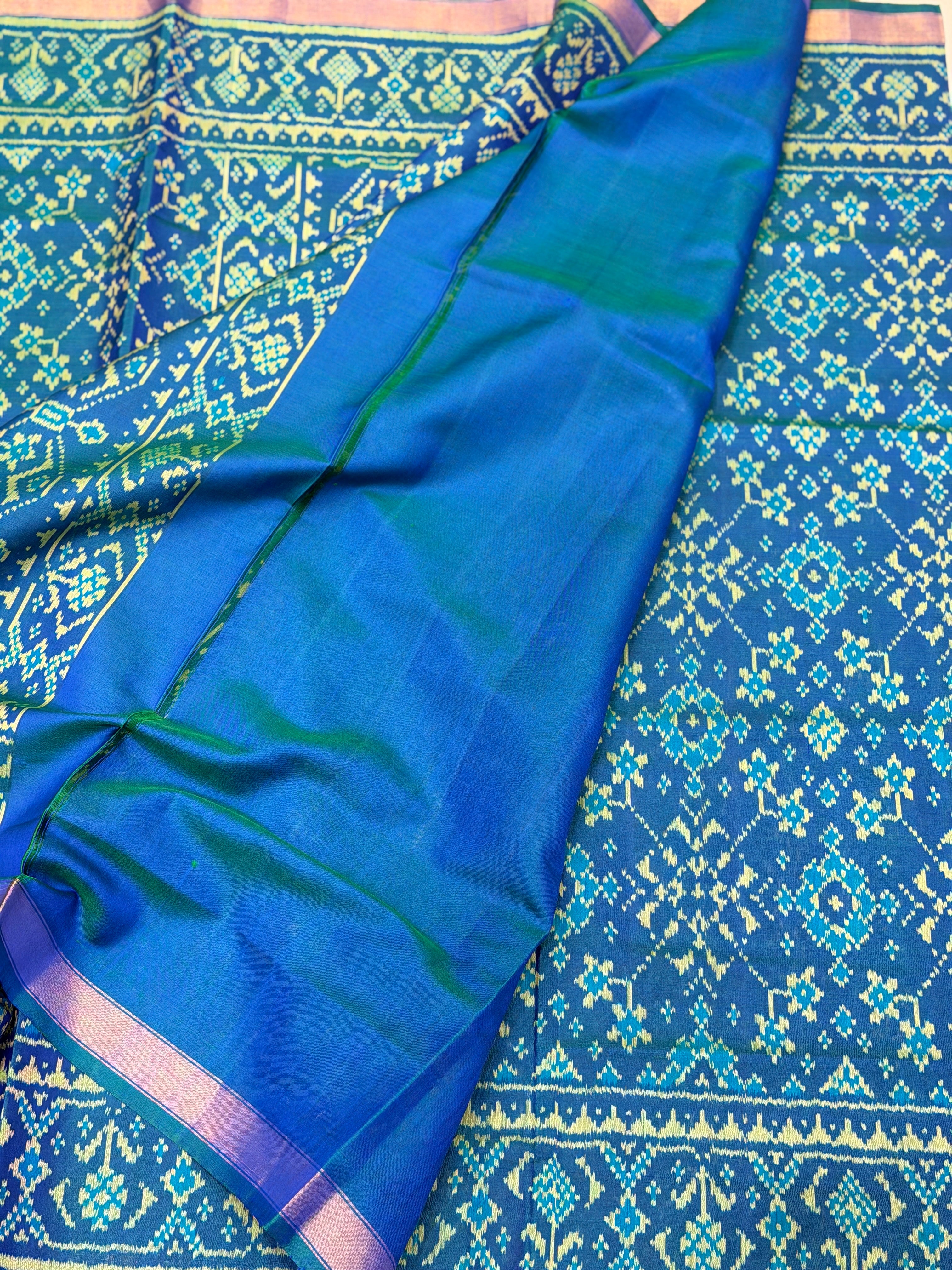 Cross Blue Navratna Patan Patola Handloom Saree