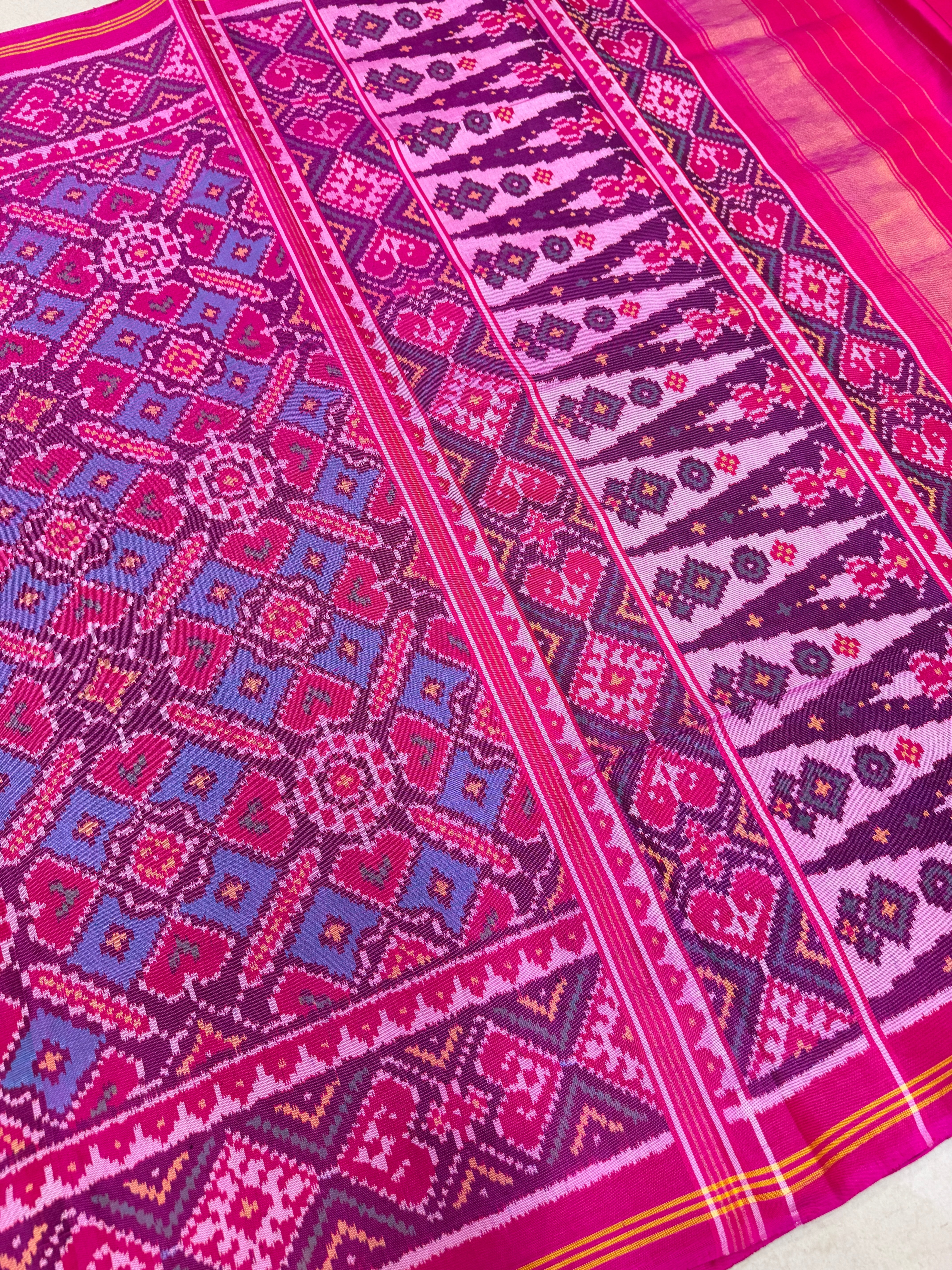 Rani Pink Manek Chowk Pure Silk Patan Patola Handloom Saree
