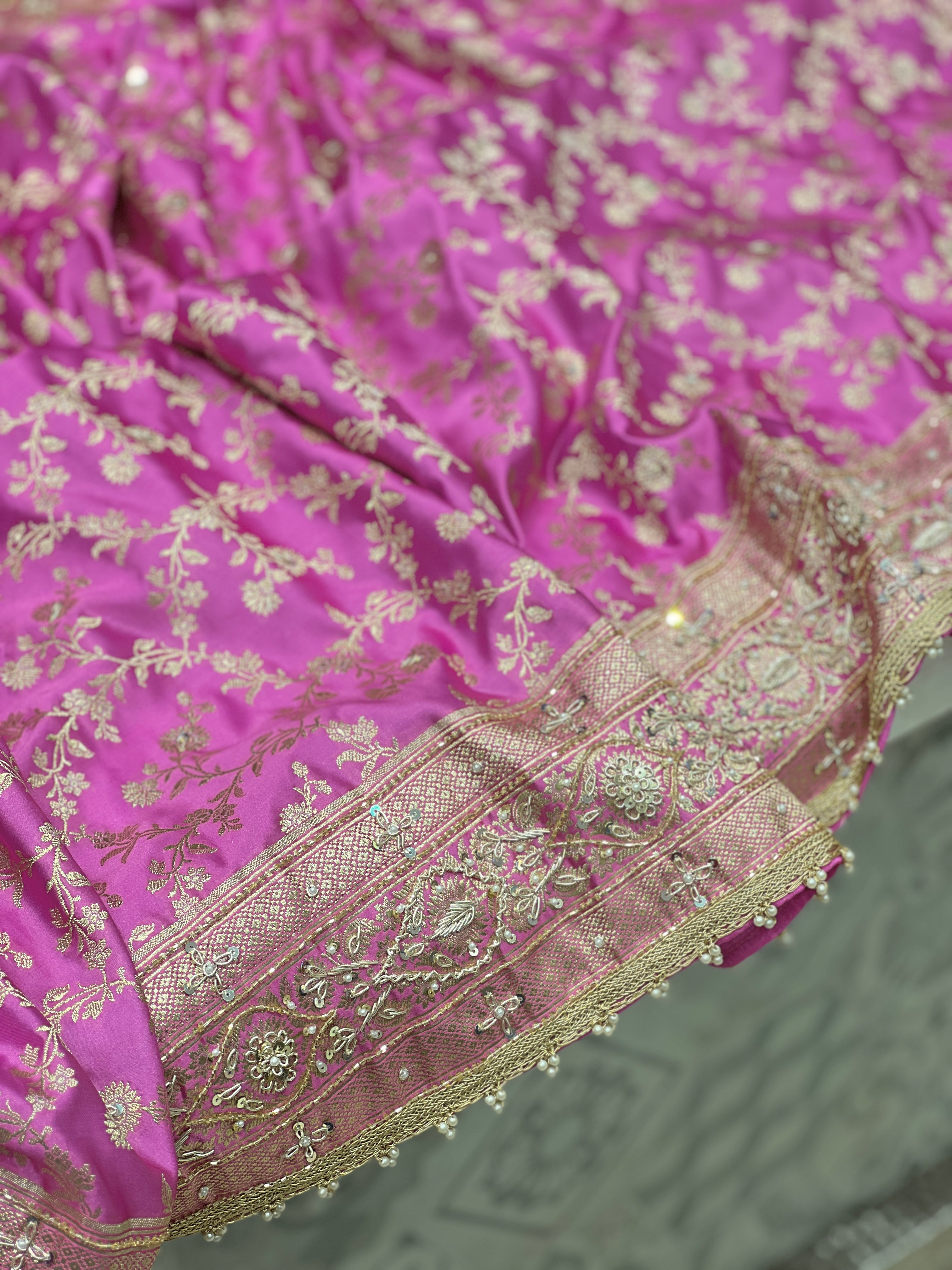 Pink Banarasi Silk Jaal Hand Embroidery