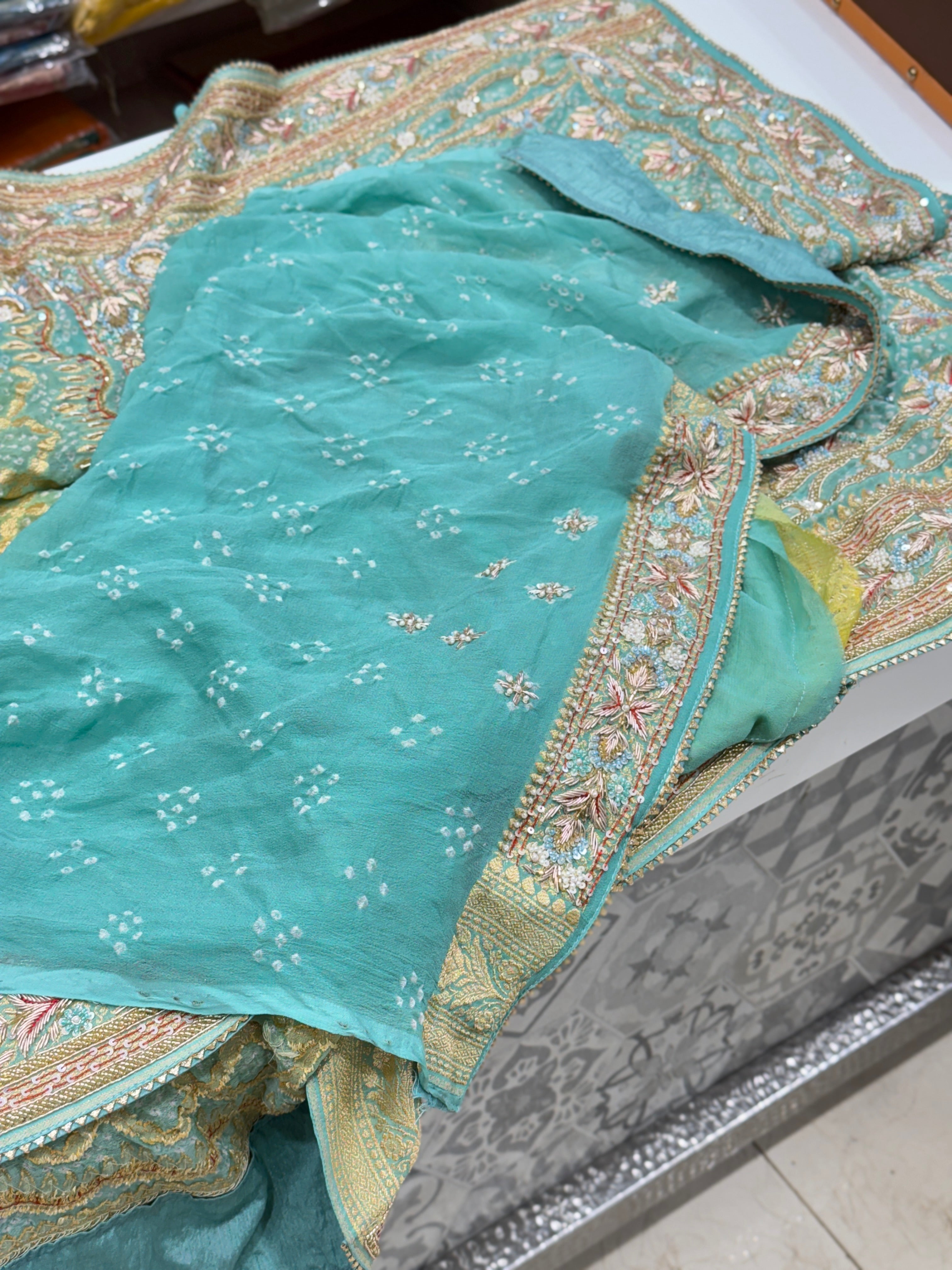 Pastel Shaded Bandhej Embroidery Saree