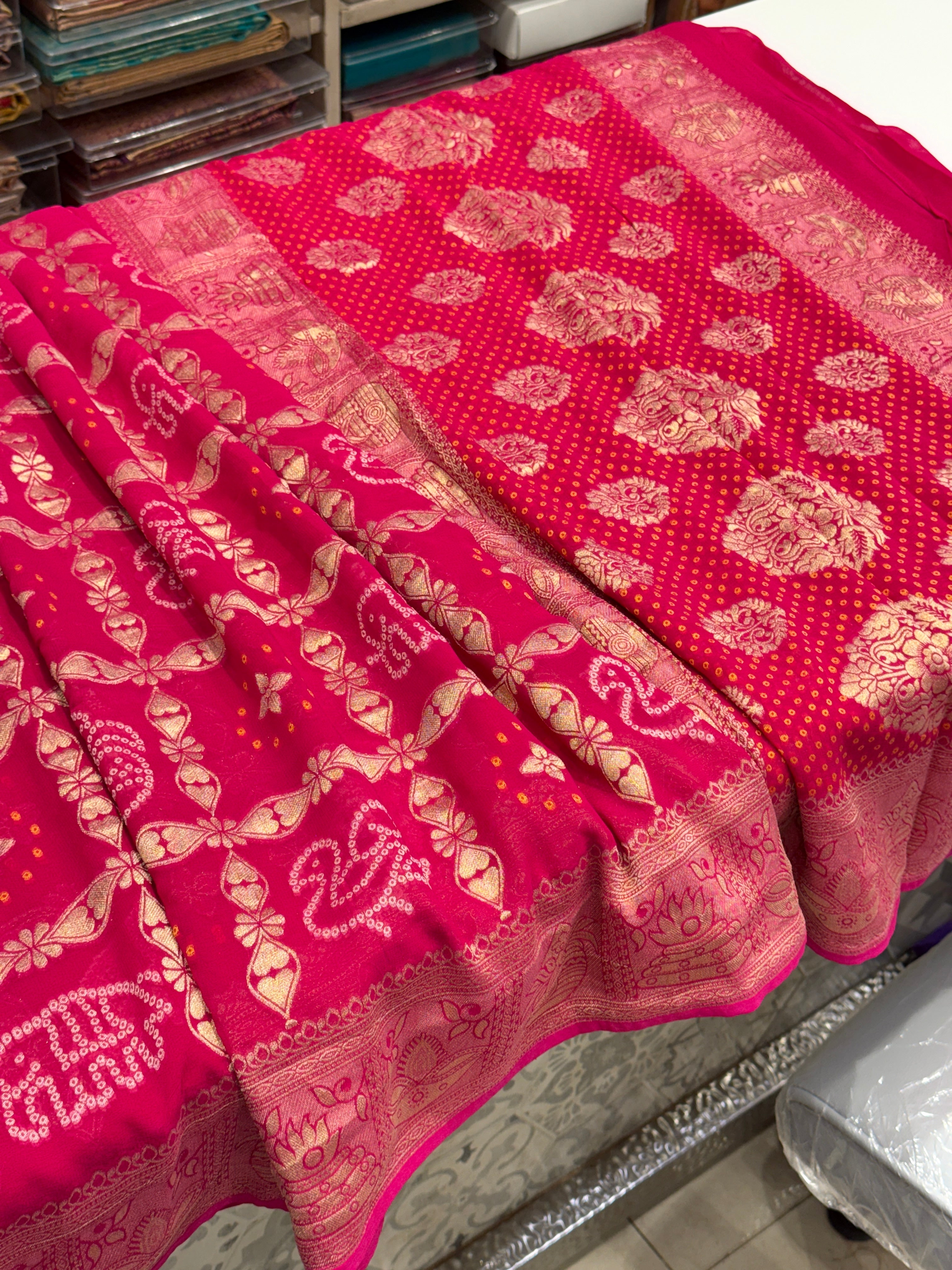 Rani Woven Bandhej Georgette Gharchola Saree 3.0