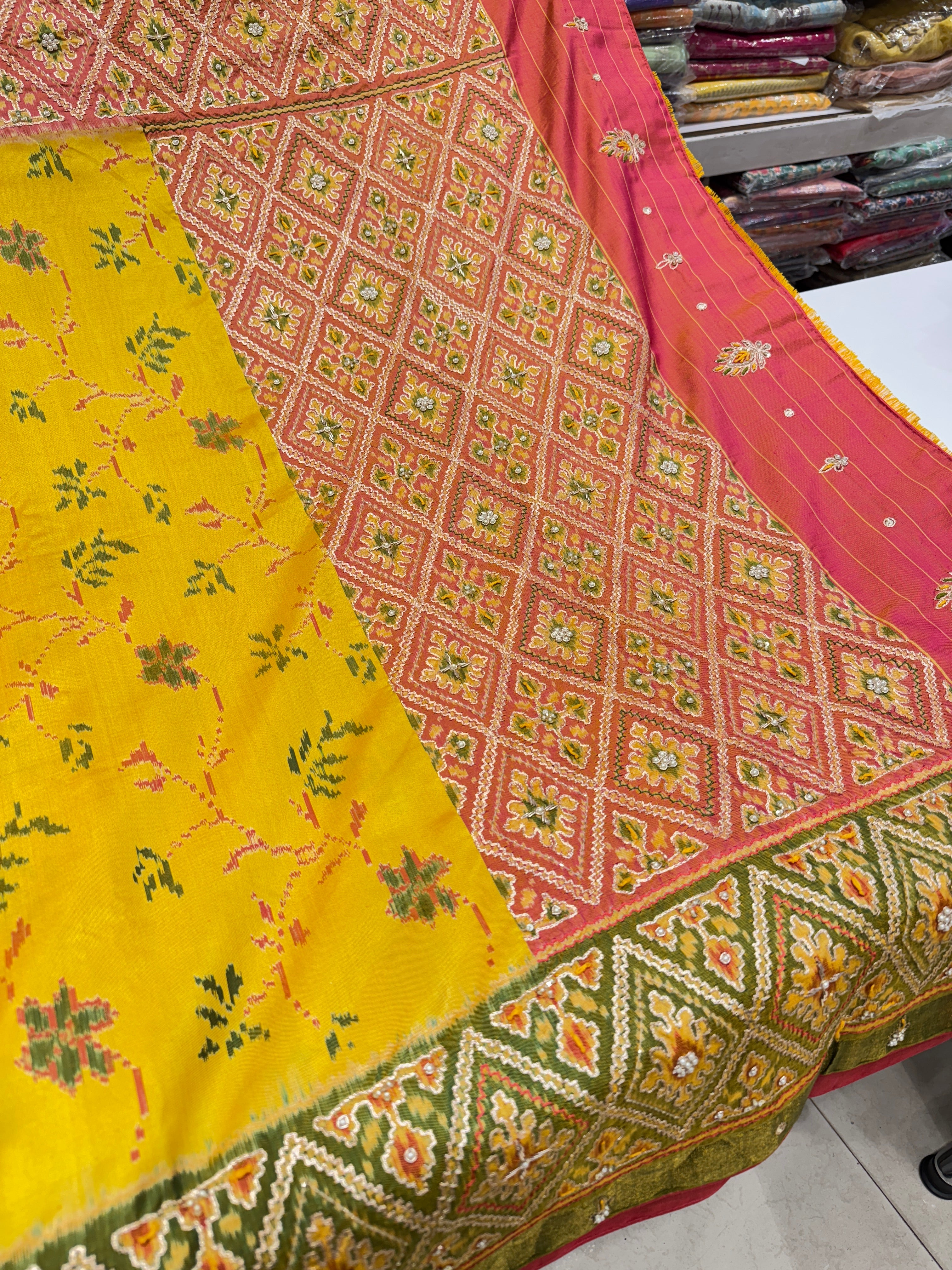 Yellow Patola Pita Embroidery Saree