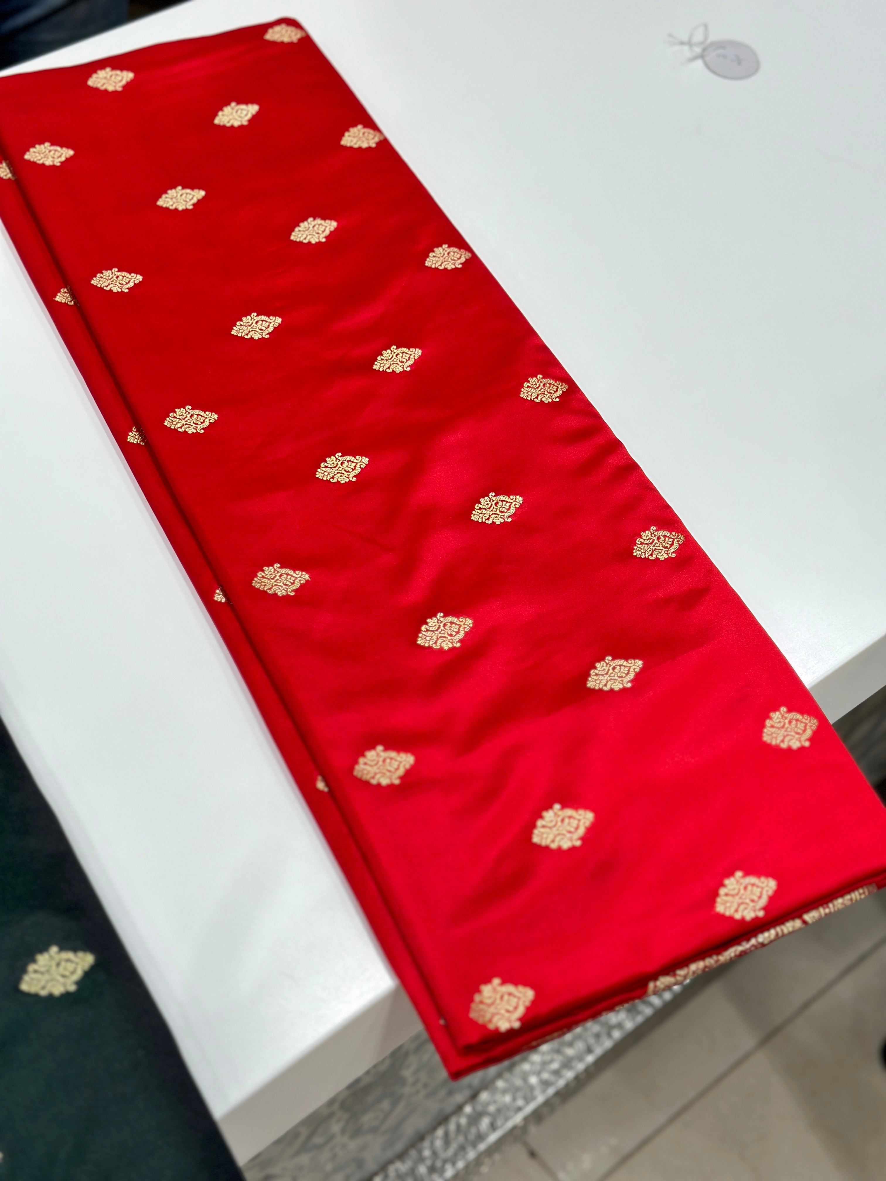 Red Banarasi Meenakari Mushru Silk Saree