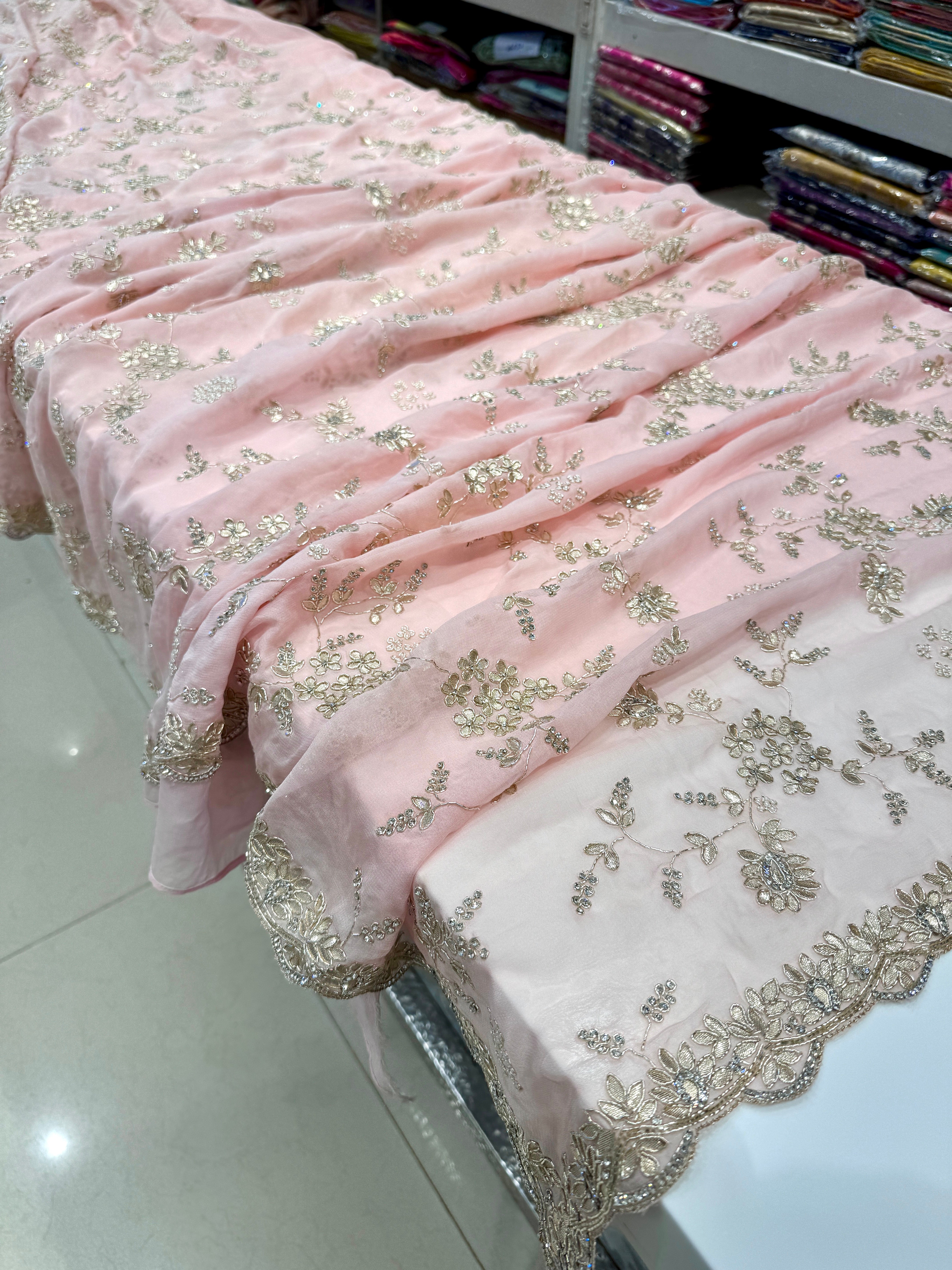 Pink Georgette Zardosi Gotapatti Saree