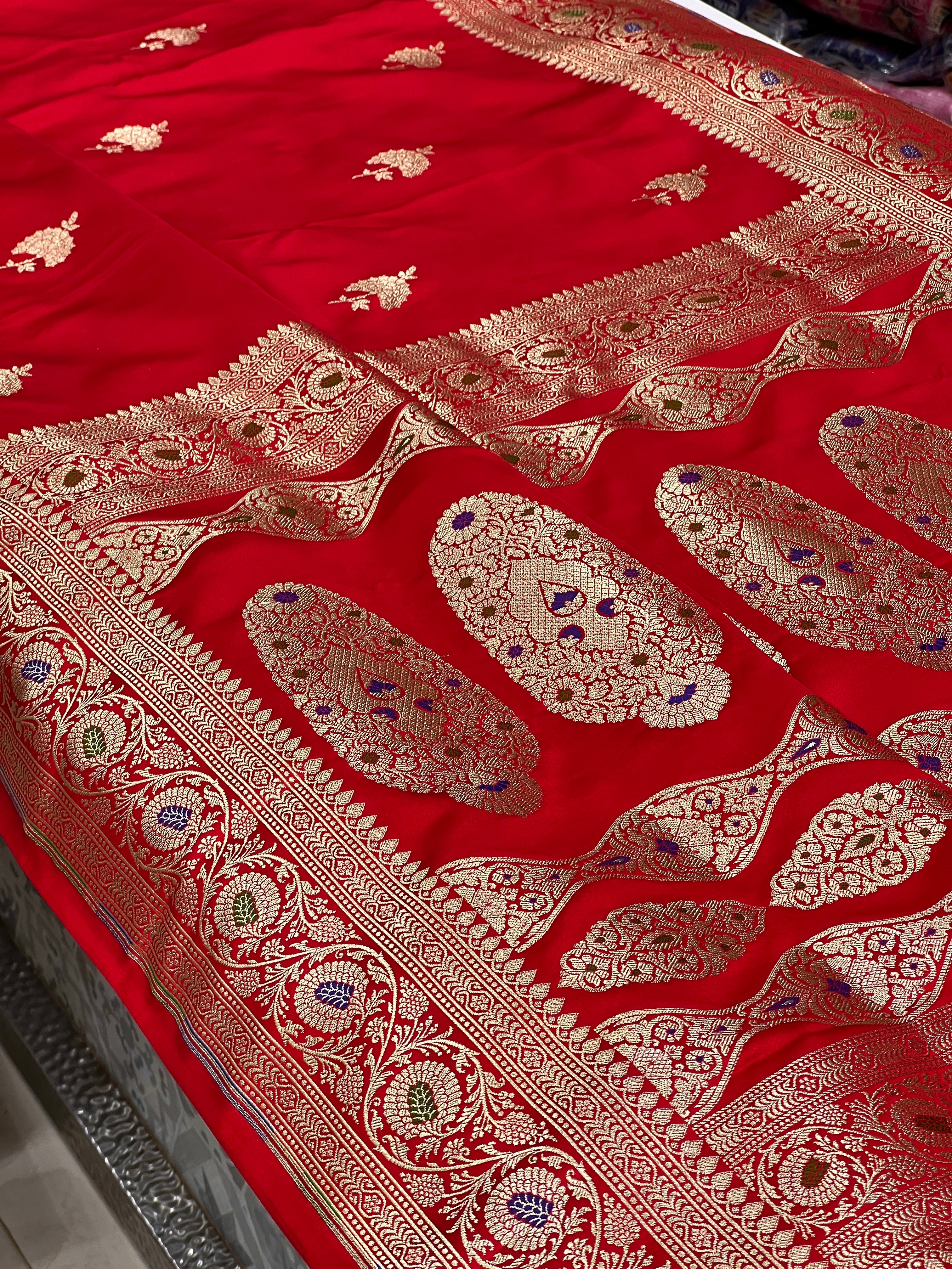 Red Banarasi Silk Meenakari Border Saree