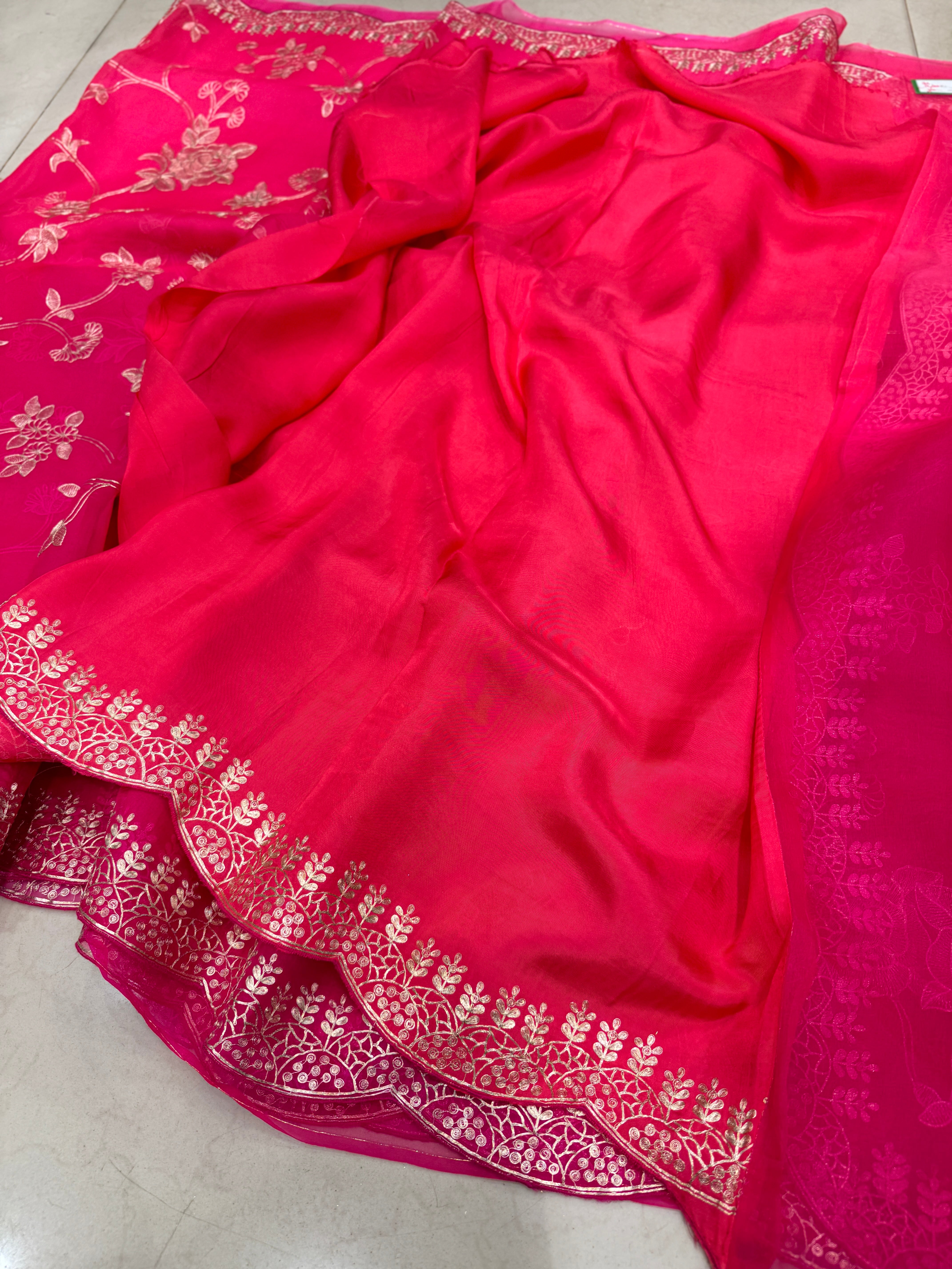 Shaded Handloom Pure Organza Pita Embroidery Saree