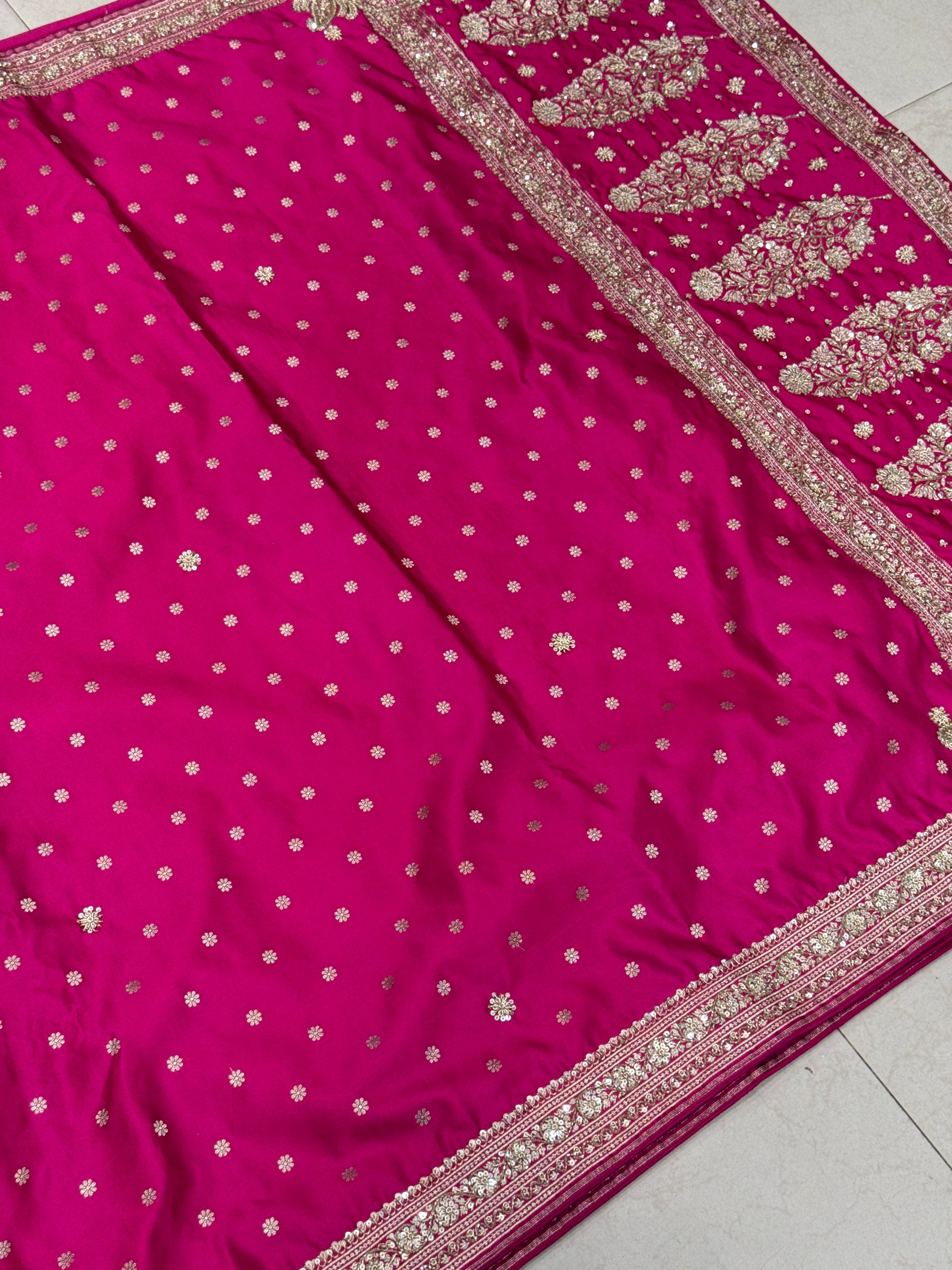 Rani Pink Banarasi Star Butti Hand Done Zardosi Saree